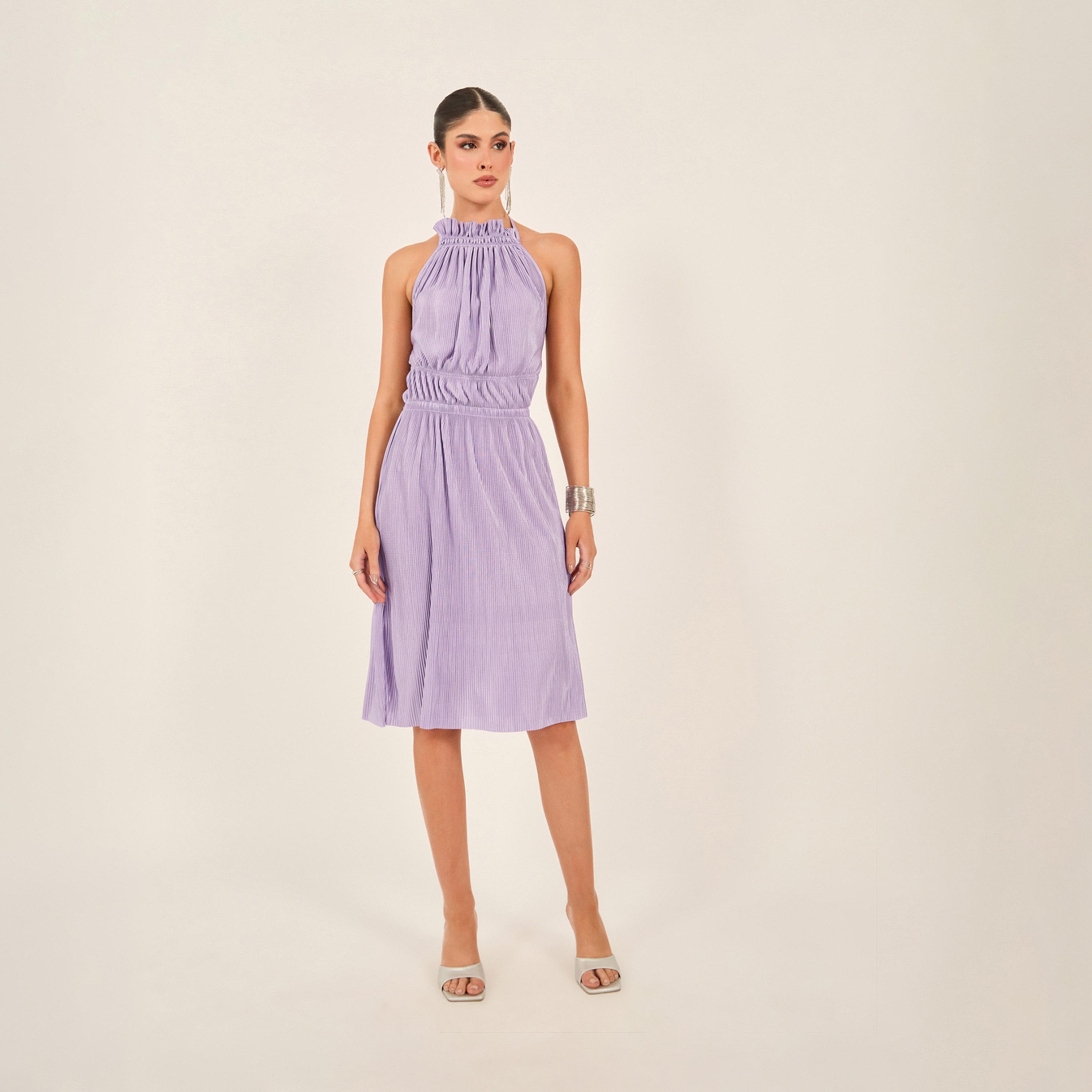 Styli Textured Plisse Sleeveless A-Line Knee Length Dress-women-clothing-dresses-image-3