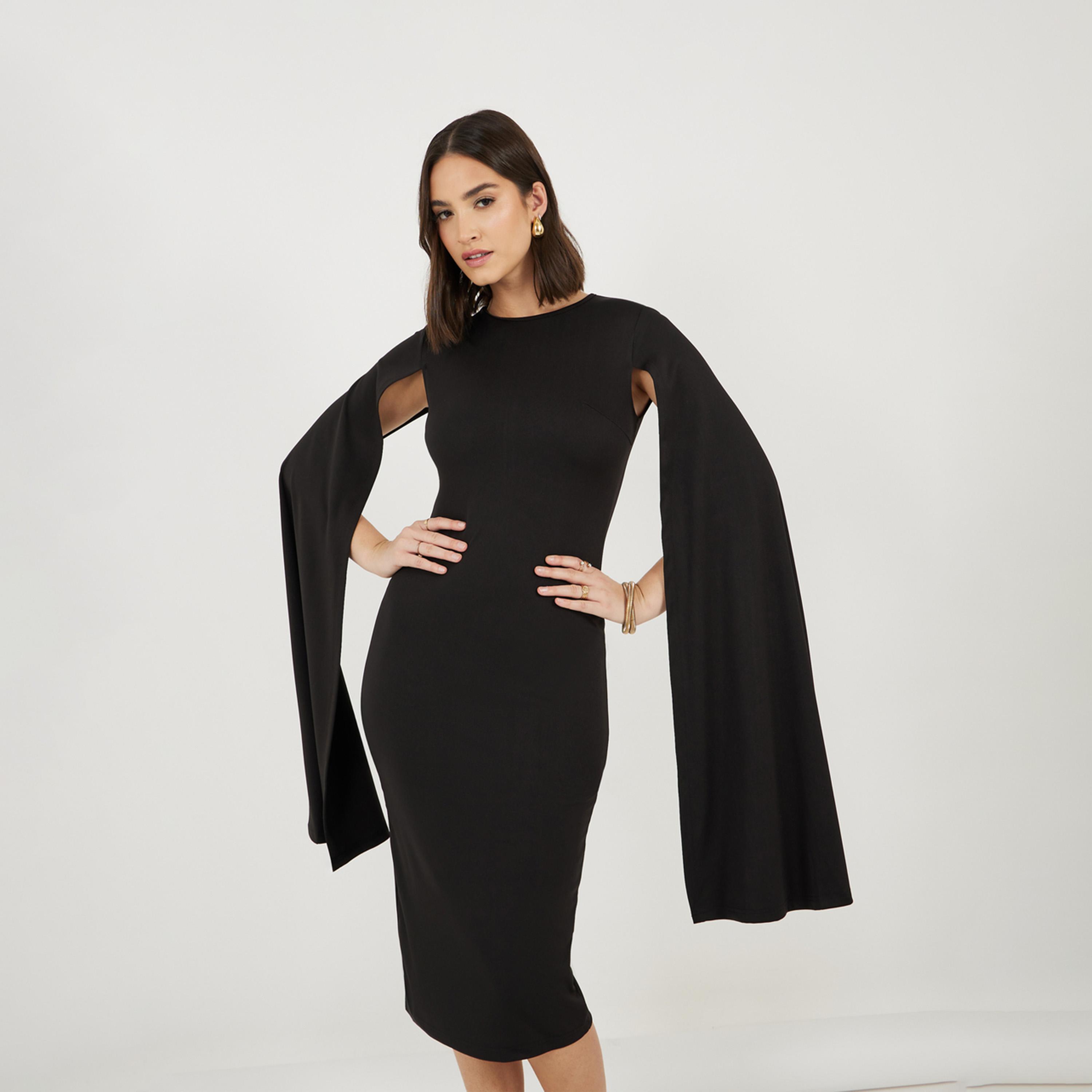 Styli Long Cape Sleeve Sheath Midi Dress-women-clothing-dresses-image-2