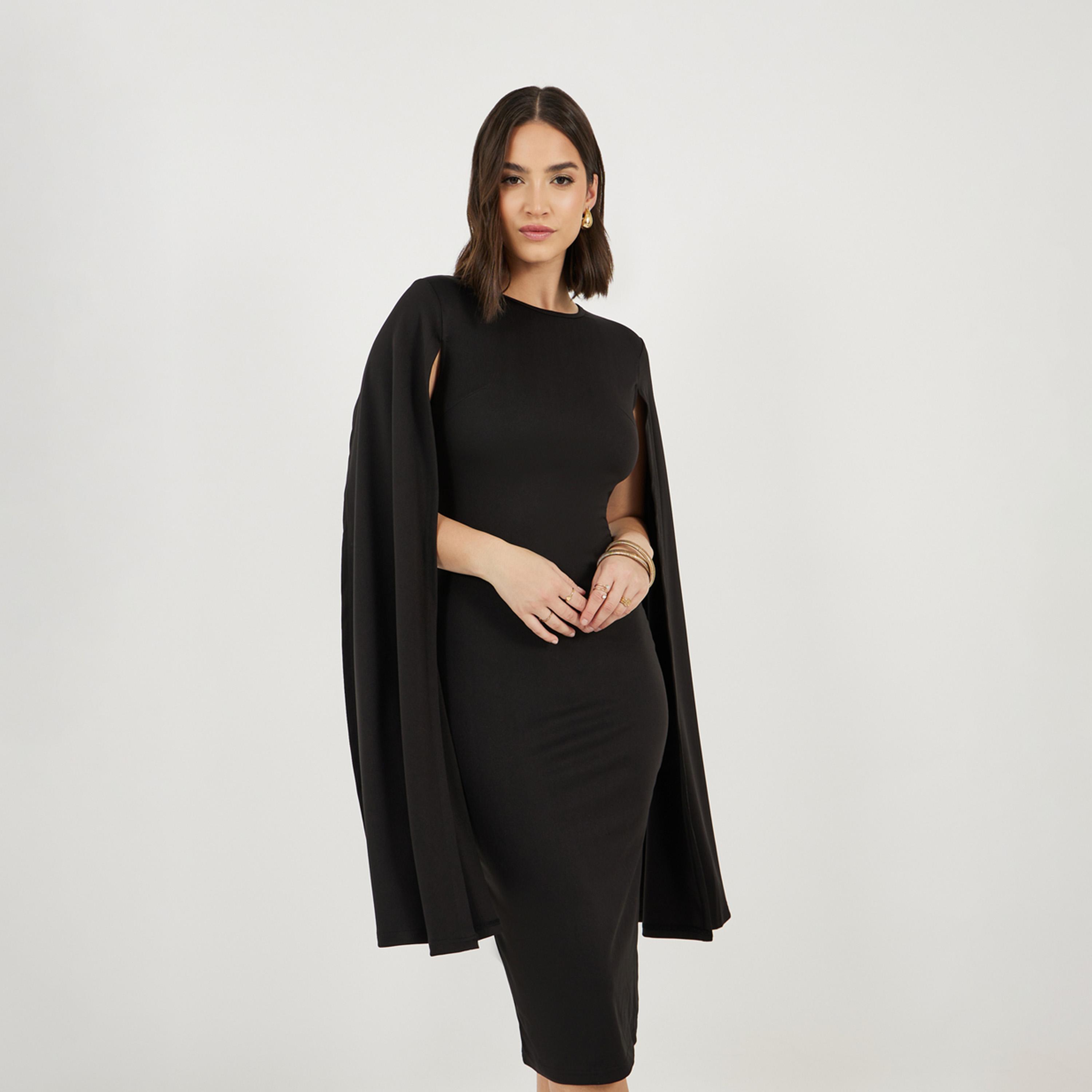 Styli Long Cape Sleeve Sheath Midi Dress-women-clothing-dresses-image-5