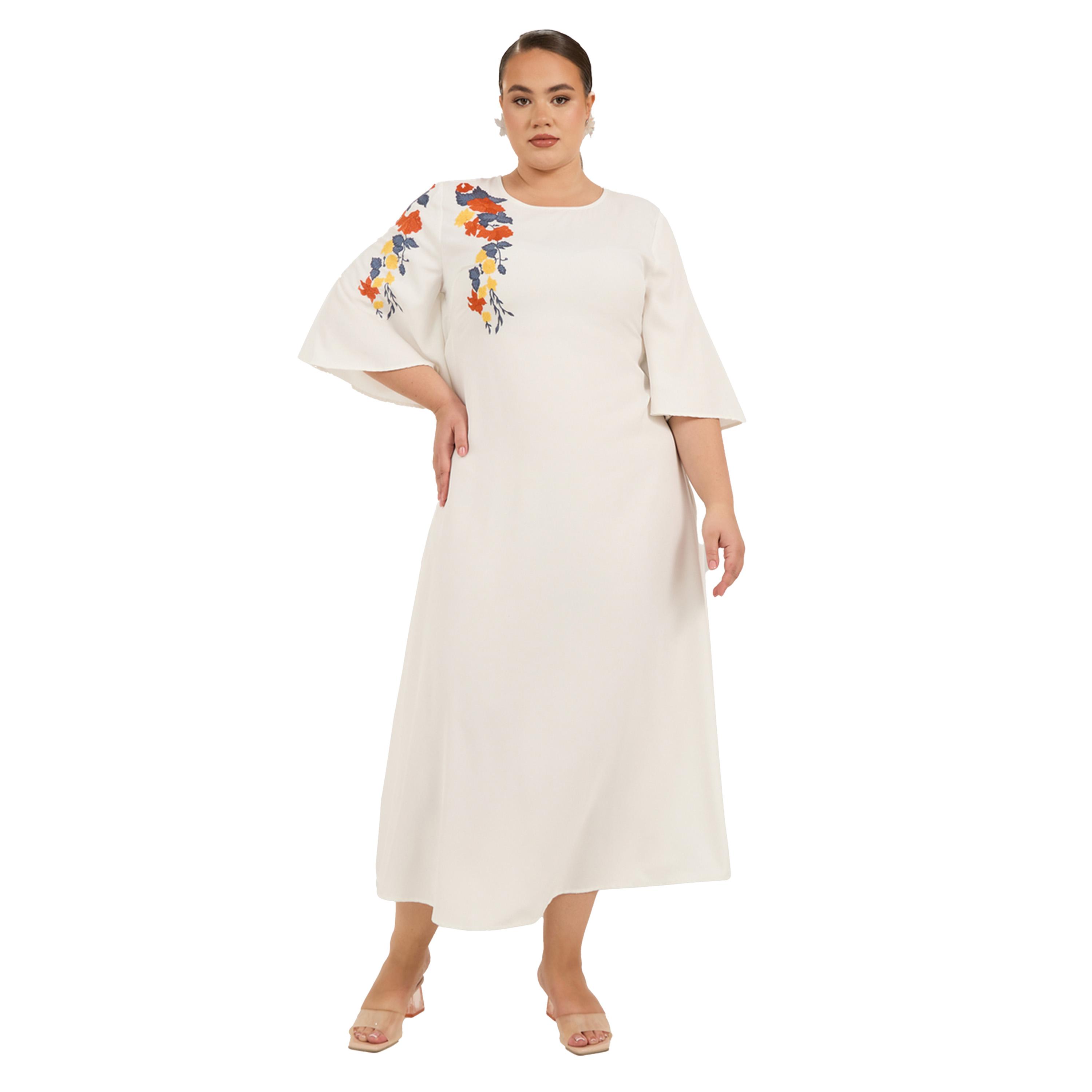 Styli Plus Size Embroidered 3/4 Sleeves A-Line Midi Dress-women-clothing-dresses-image-2