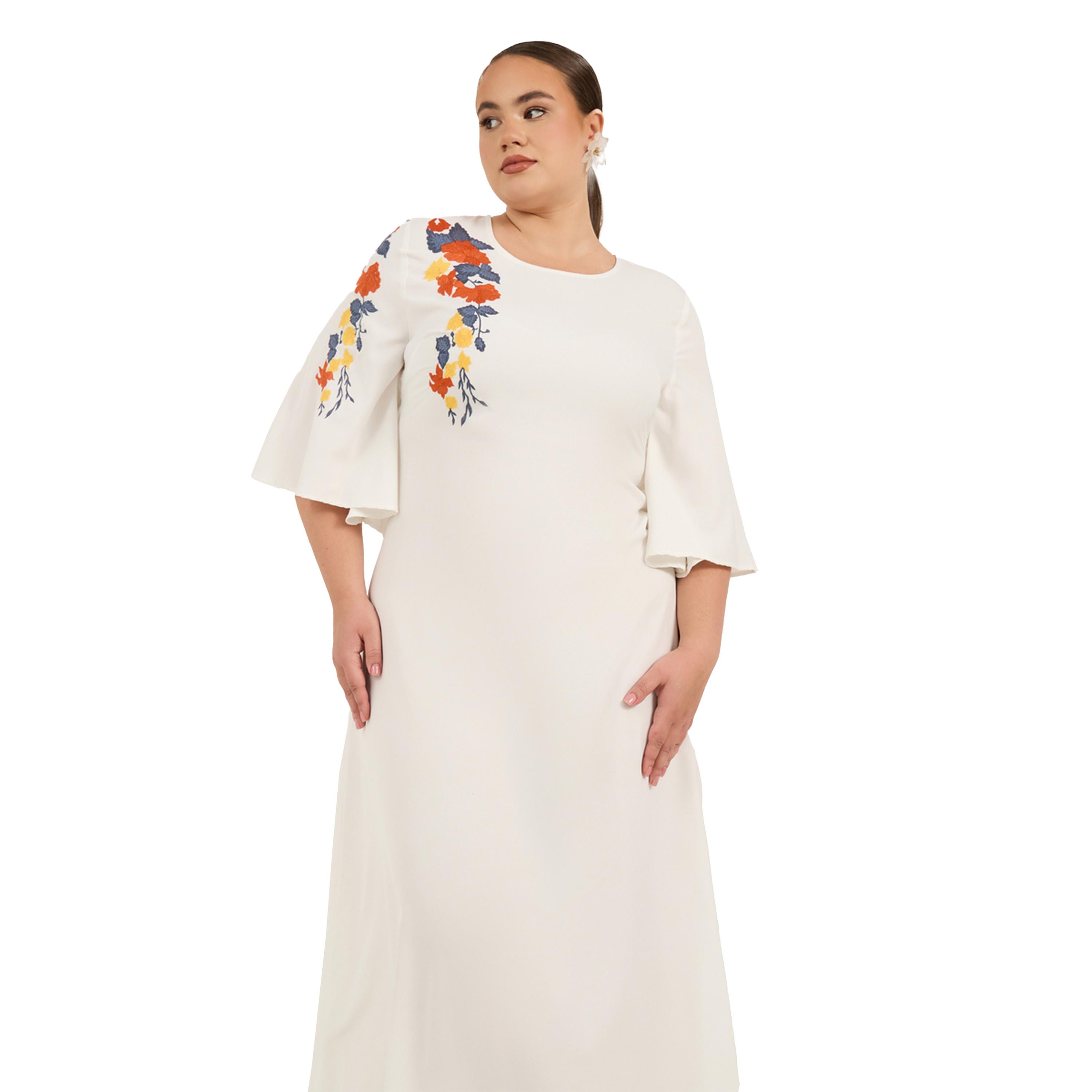 Styli Plus Size Embroidered 3/4 Sleeves A-Line Midi Dress-women-clothing-dresses-image-3