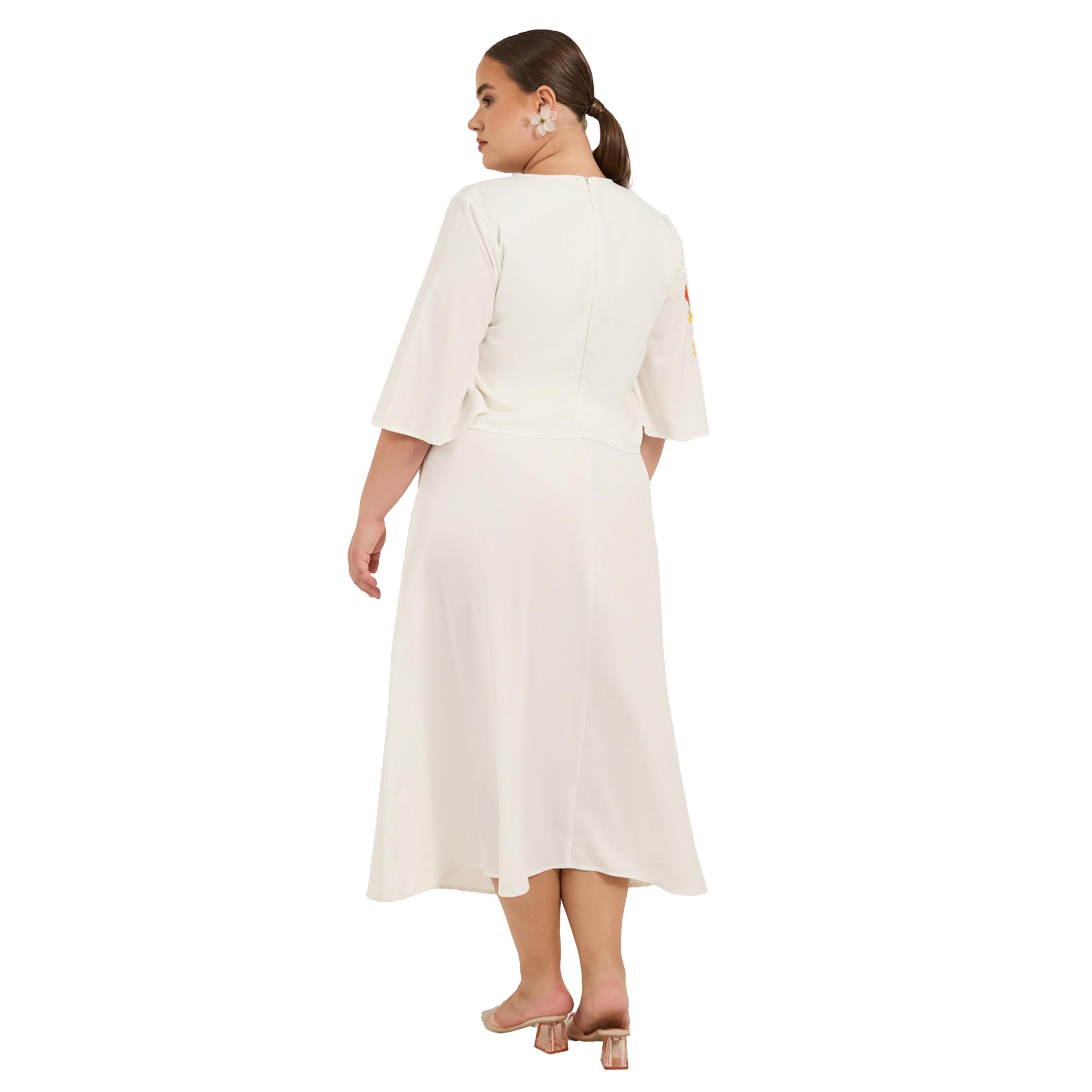 ستايلي - فستان ميدي مطرز بأكمام 3/4 على شكل حرف A ومقاس كبير-women-clothing-dresses-image-5