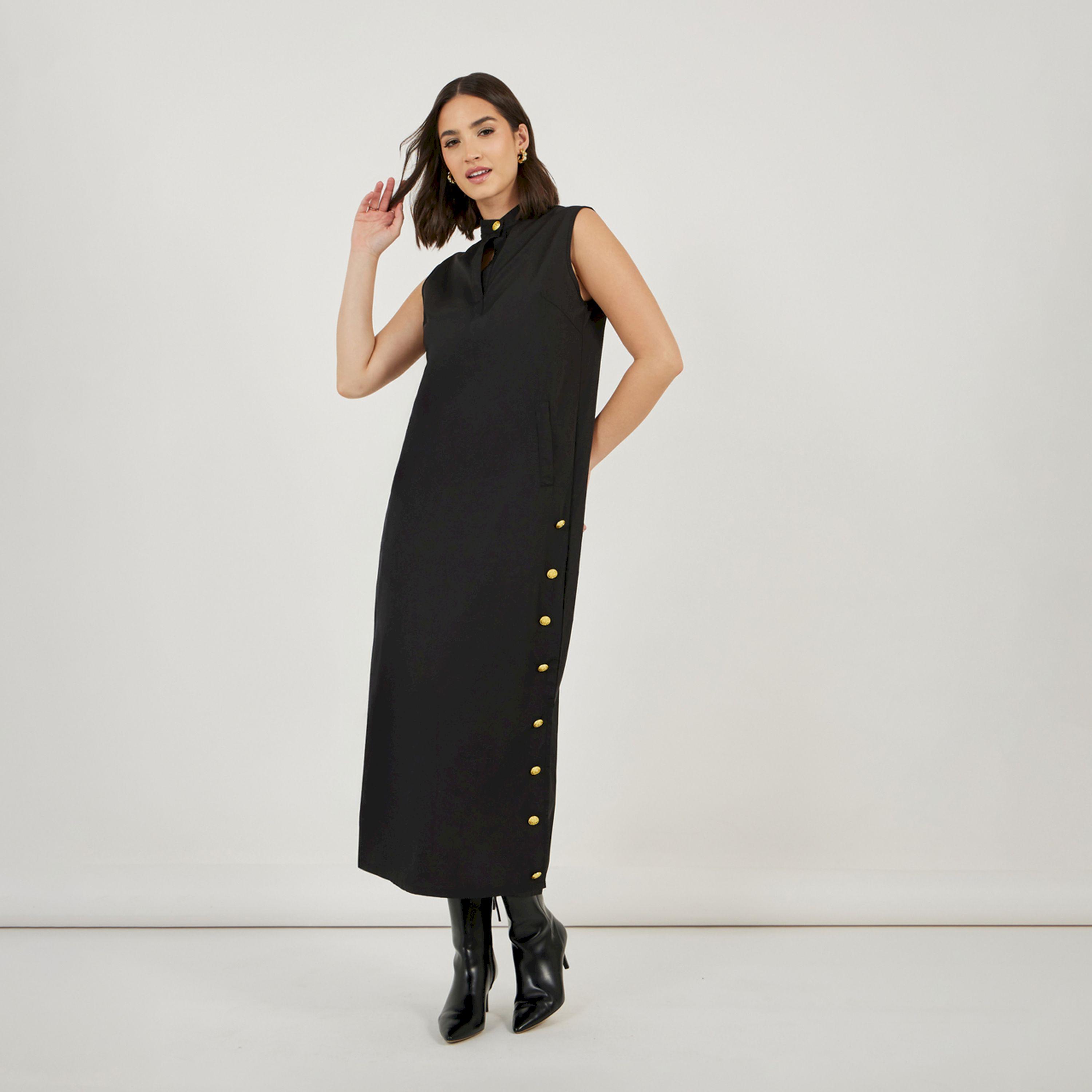 Styli Sleeveless Shift Maxi Dress with Button Detail-women-clothing-dresses-image-1