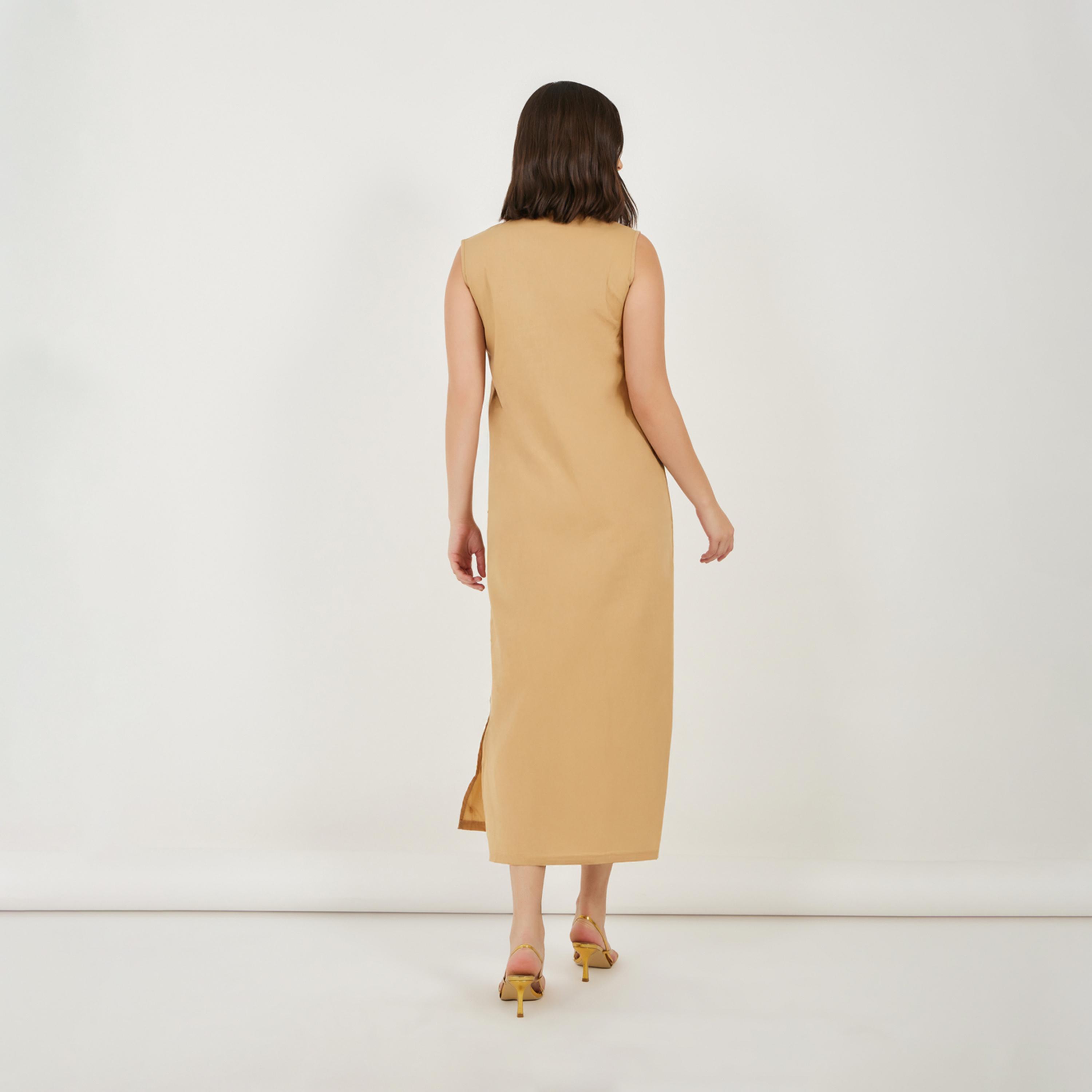 Styli Sleeveless Shift Maxi Dress with Button Detail-women-clothing-dresses-image-6