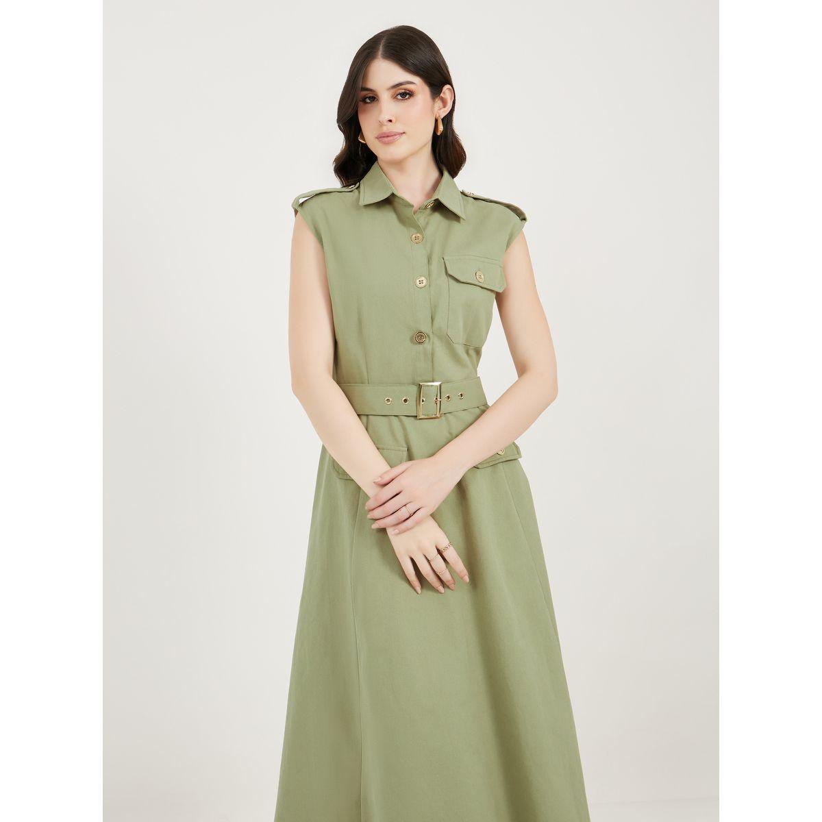 فستان ميدي بحزام خصر وتفاصيل غطاء جيب-women-clothing-dresses-image-2