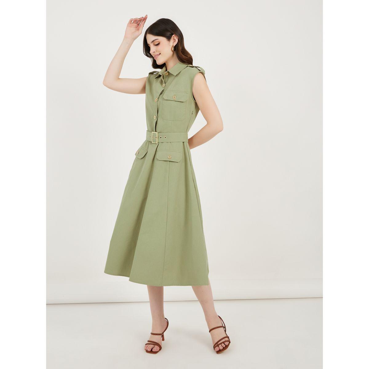 فستان ميدي بحزام خصر وتفاصيل غطاء جيب-women-clothing-dresses-image-4