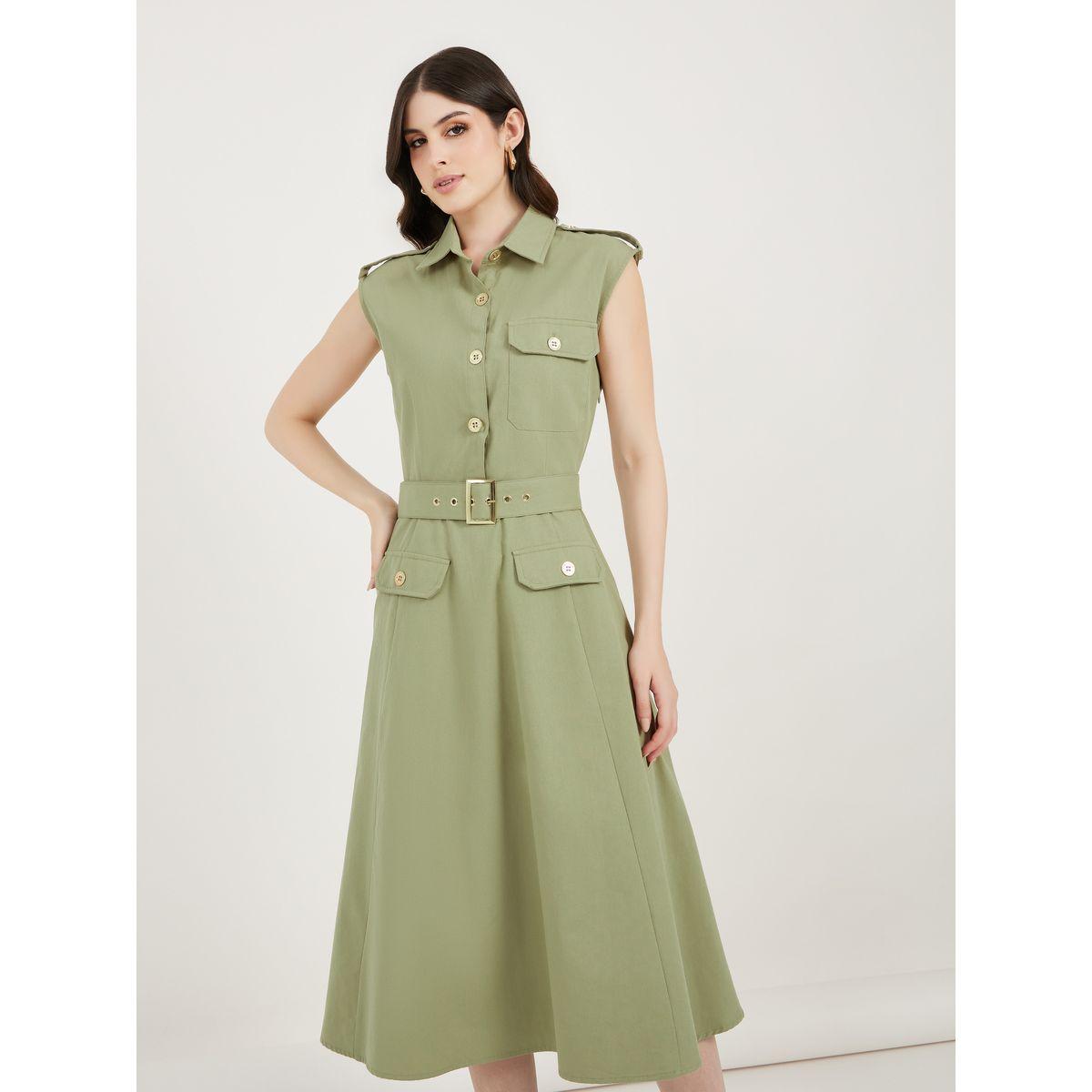 فستان ميدي بحزام خصر وتفاصيل غطاء جيب-women-clothing-dresses-image-5