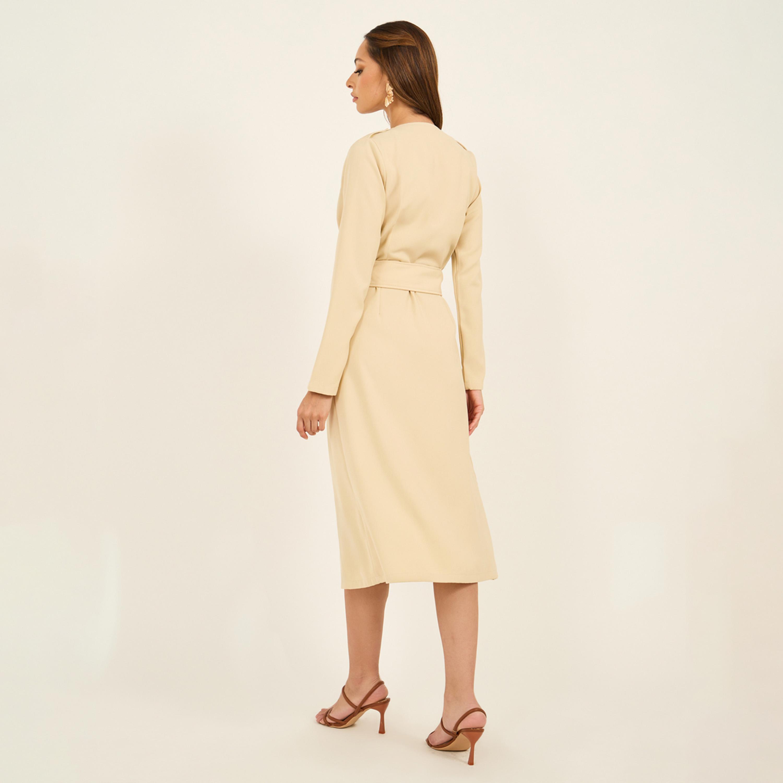 ستايلي - فستان بليزر ميدي بأكمام طويلة مع حزام من القماش-women-clothing-dresses-image-5