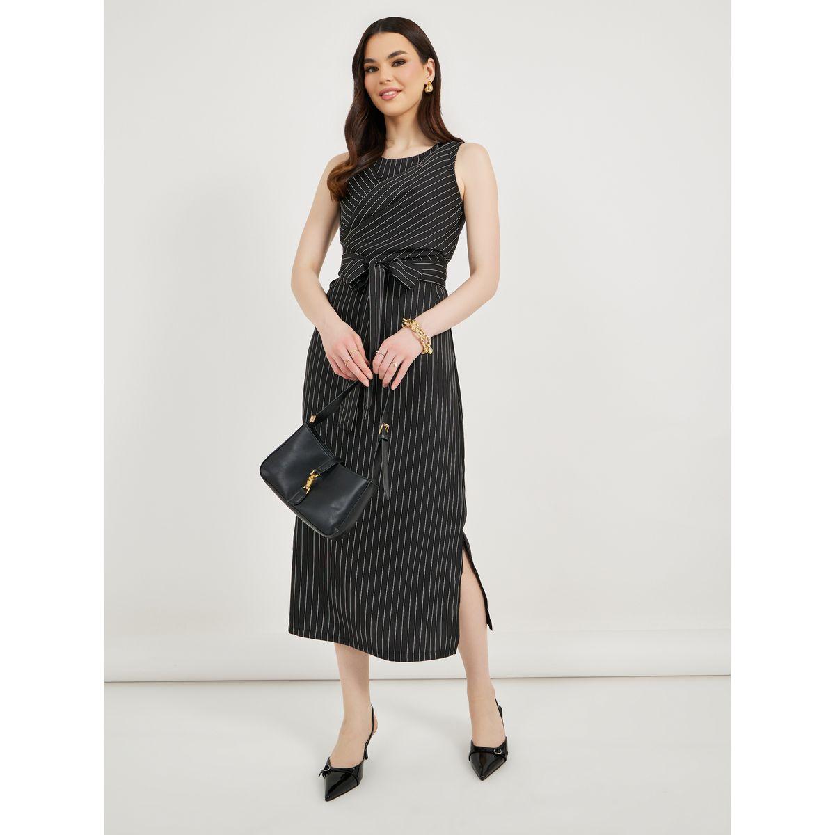Styli Pinstripe Wrap Front Blazer Midi Dress-women-clothing-dresses-image-1