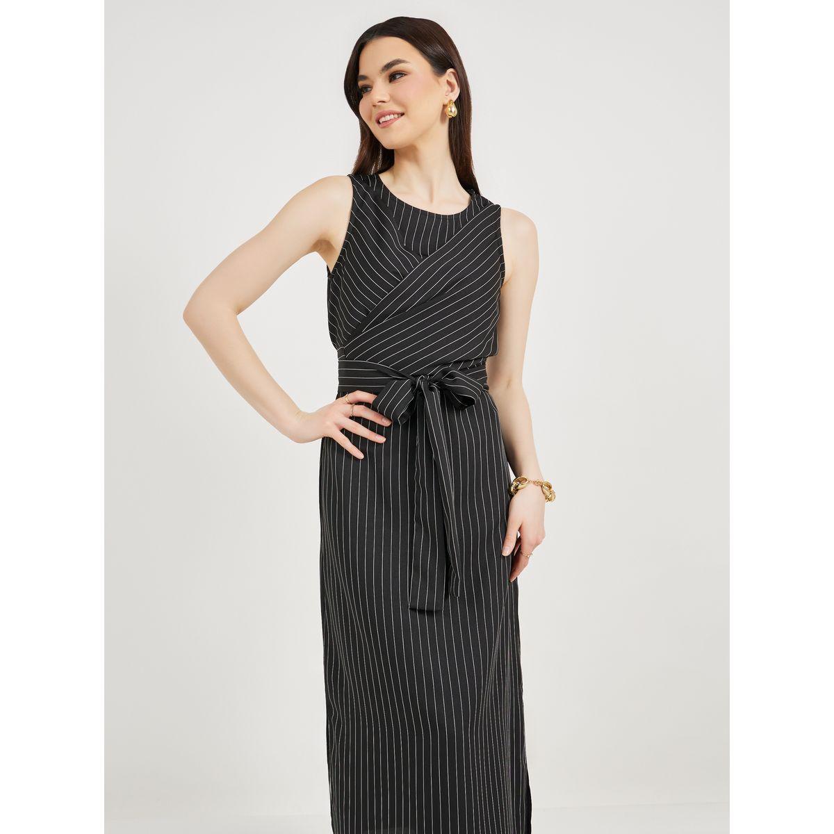 Styli Pinstripe Wrap Front Blazer Midi Dress-women-clothing-dresses-image-3