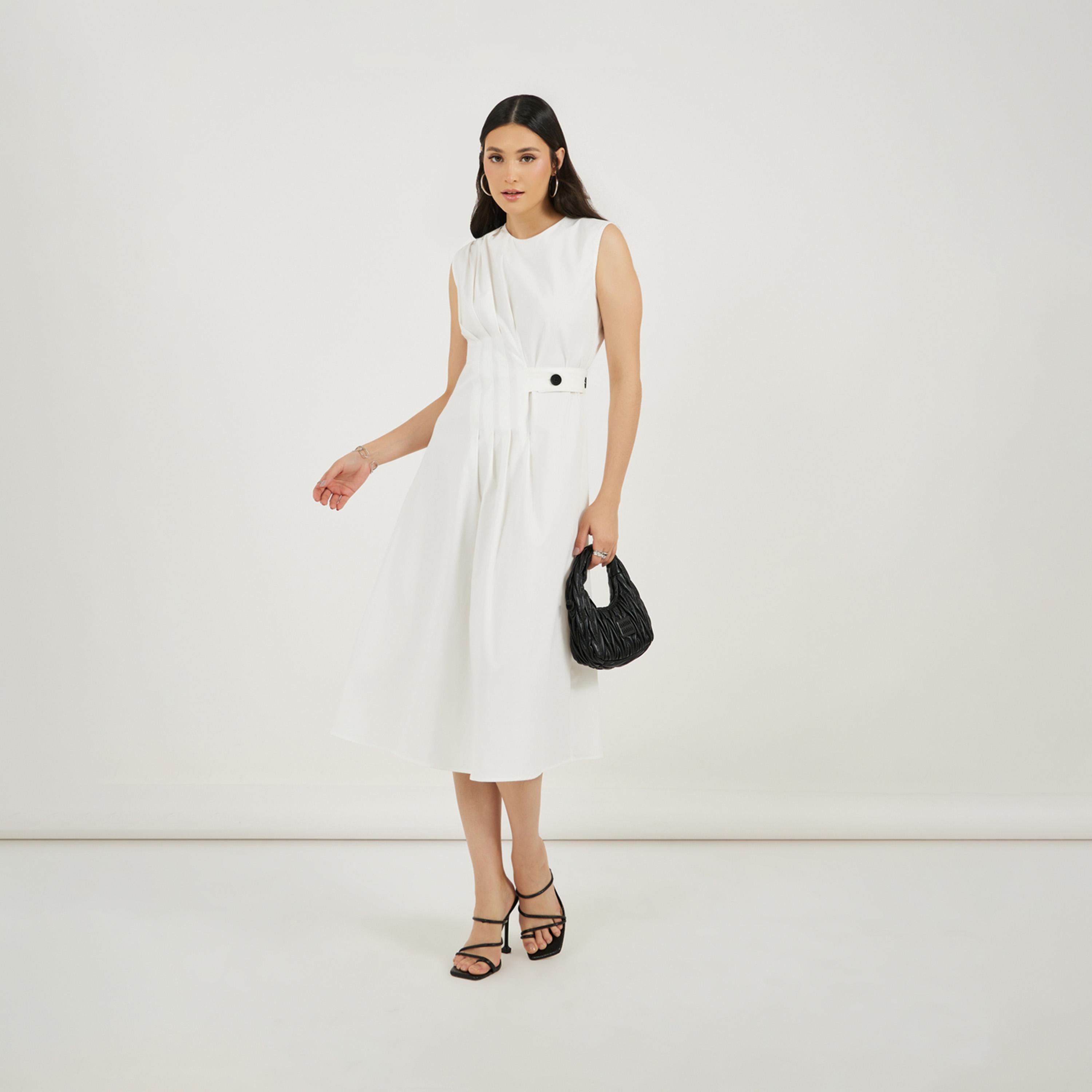 Styli Pleated Front Sleeveless A-Line Midi Dress-women-clothing-dresses-image-2