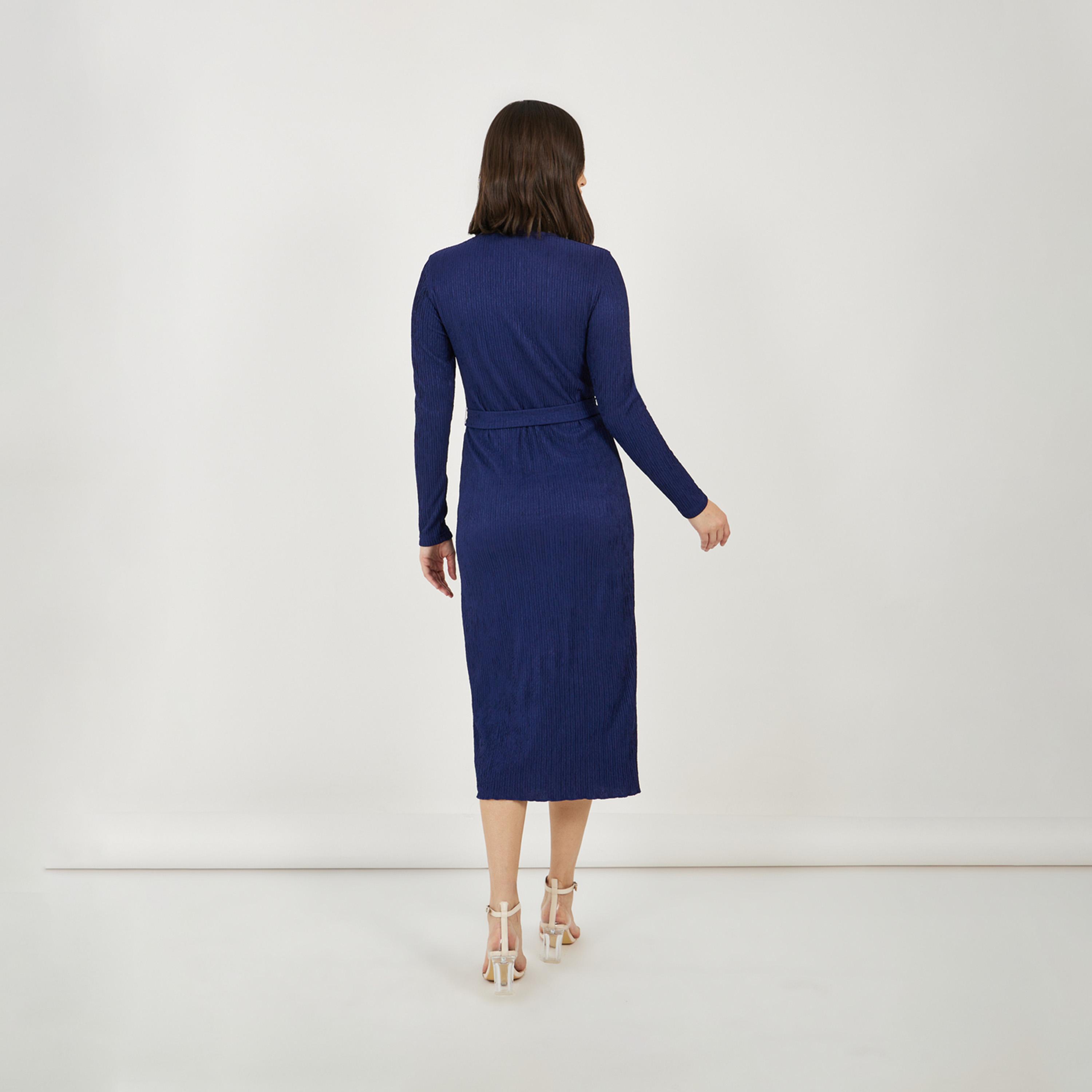 ستايلي - فستان متوسط الطول ضيق مع حزام للربط-women-clothing-dresses-image-6