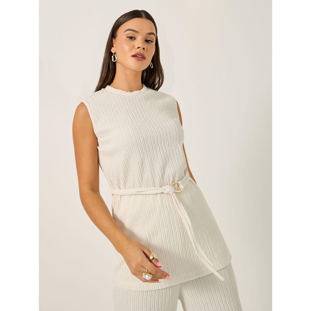 طقم منسق من بنطال بأرجل مستقيمة وبلوزة بلا أكمام-women-clothing-coordsets-image-3