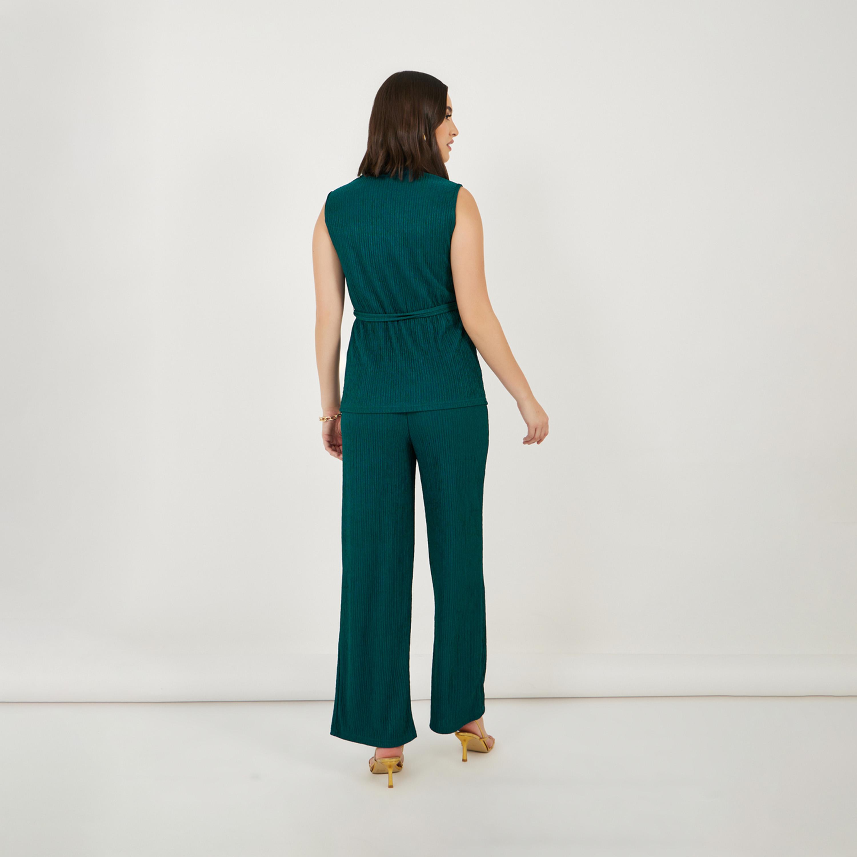 Styli Crinkle Knit Sleeveless Top & Straight Leg Pants Co-Ords-women-clothing-coordsets-image-5