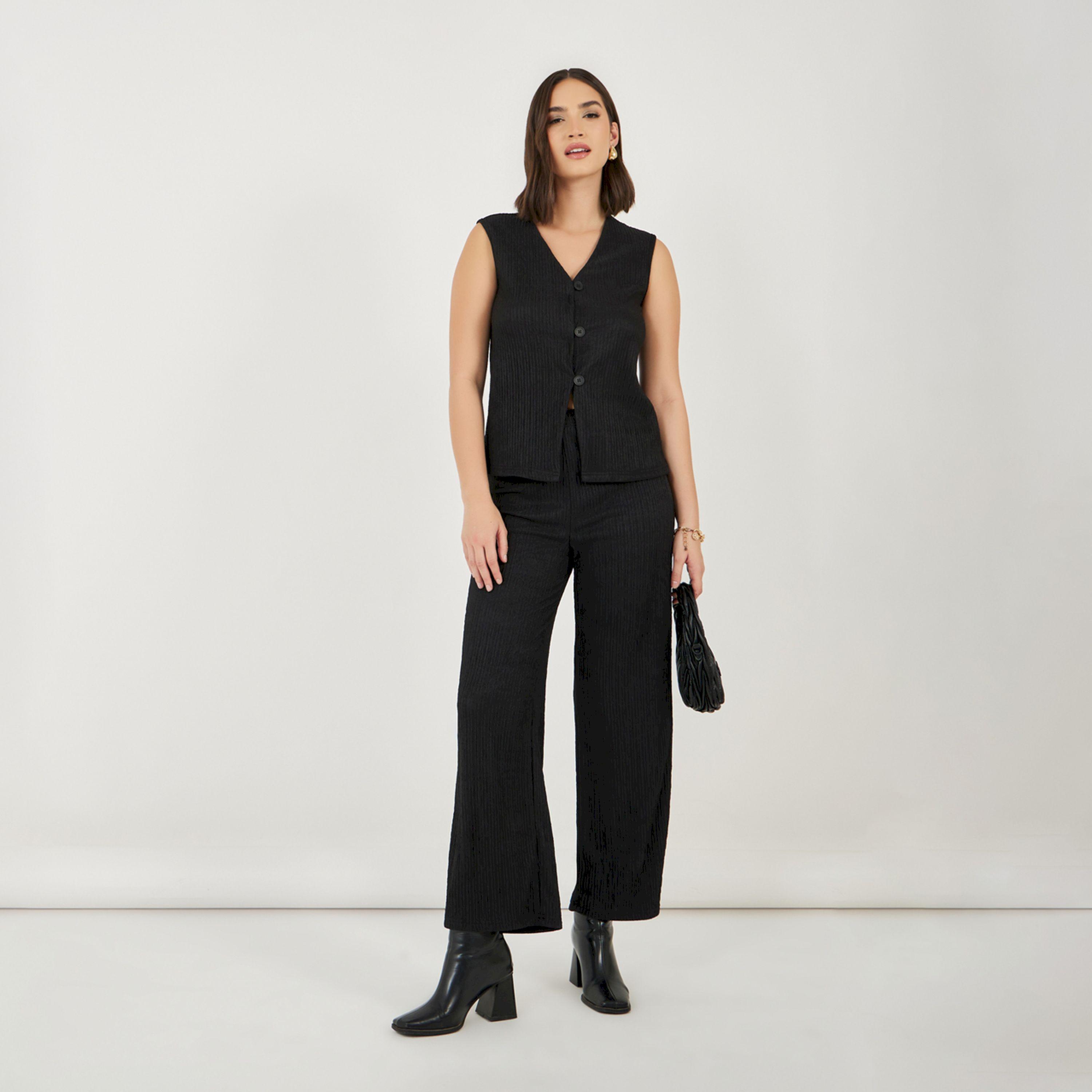 ستايلي - طقم سترة منقوشة مع بنطال بقصة مستقيمة-women-clothing-coordsets-image-1