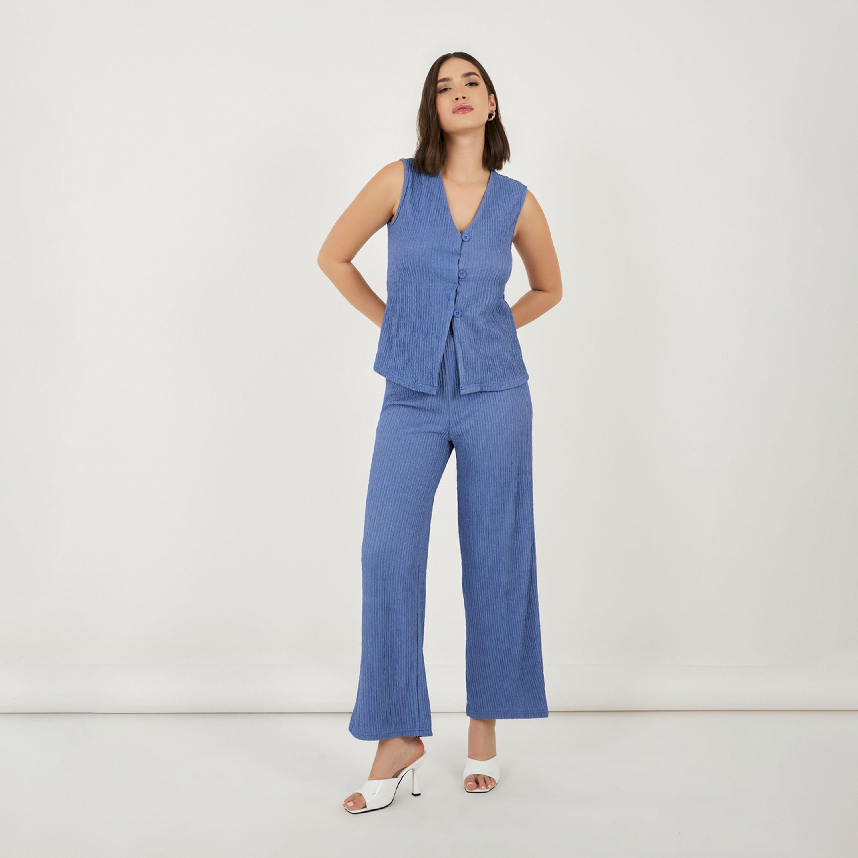 Styli Textured Waistcoat & Straight Leg Pants Co-Ords-women-clothing-coordsets-image-1