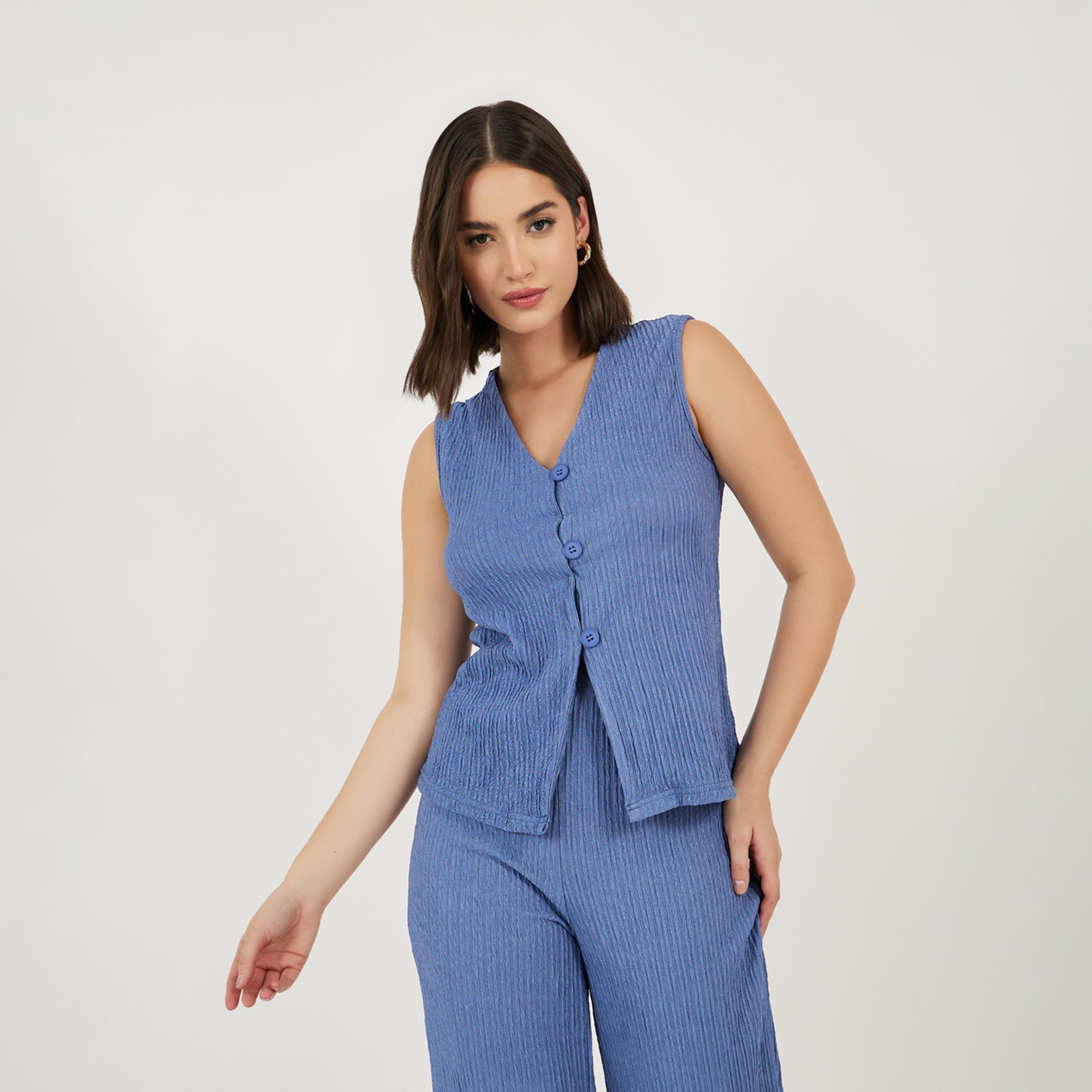 Styli Textured Waistcoat & Straight Leg Pants Co-Ords-women-clothing-coordsets-image-2