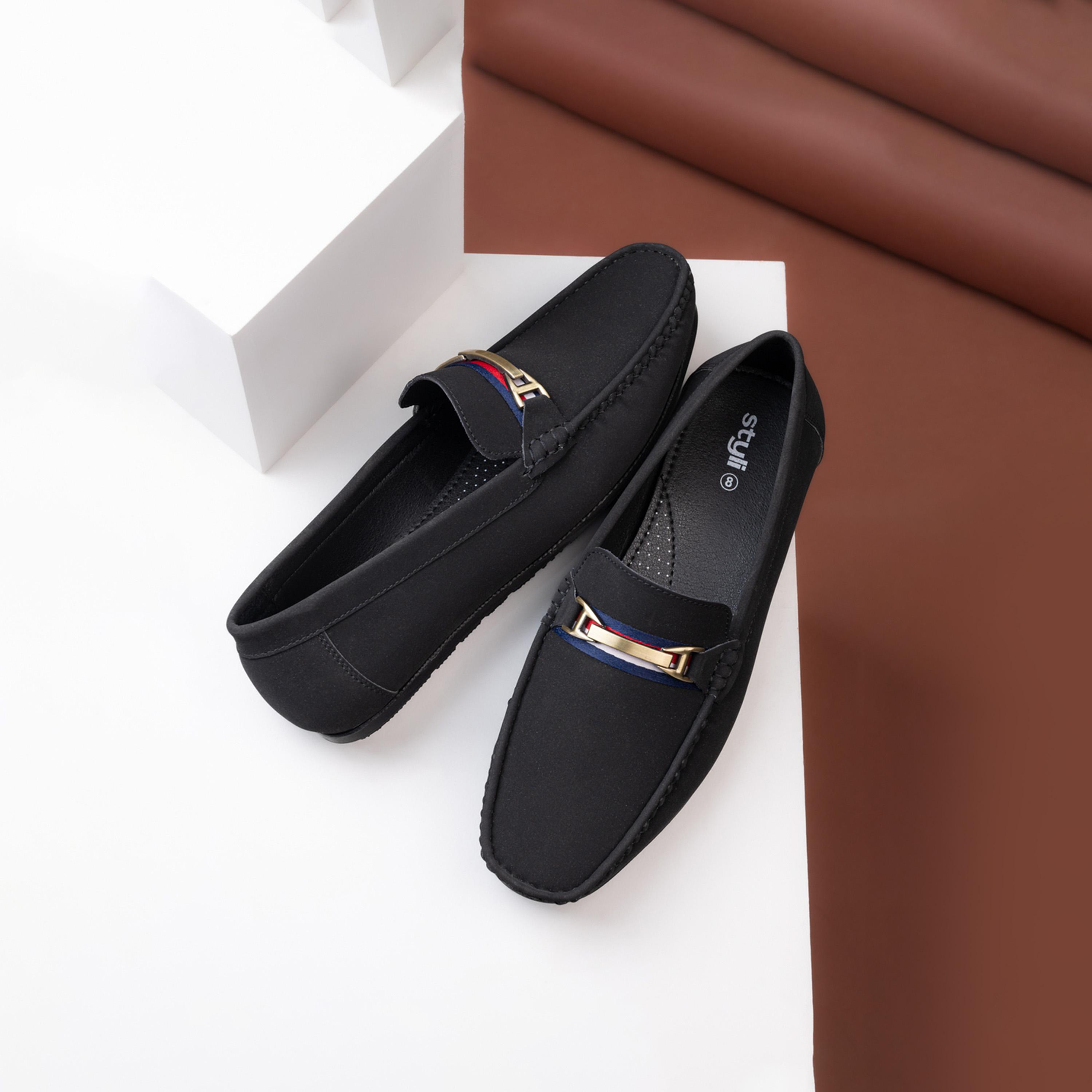 Styli Buckled Faux Leather Slip On Loafers-men-shoes-loafersandmoccasins-image-2