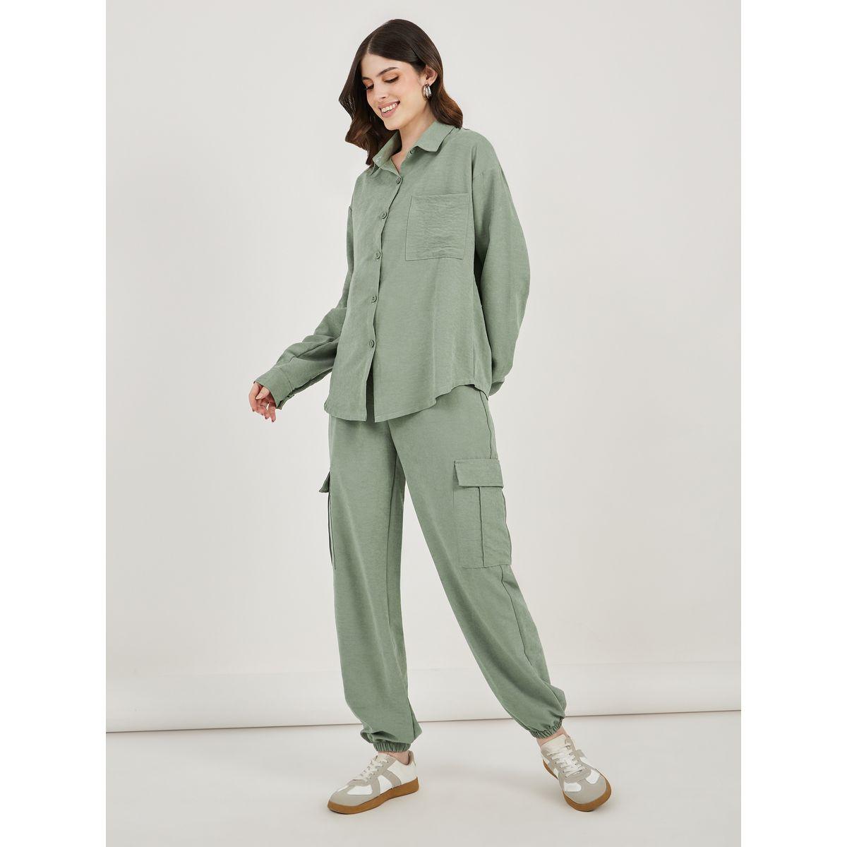 Styli Oversized Flap Pocket Shirt and Joggers Co-Ords-women-clothing-coordsets-image-1