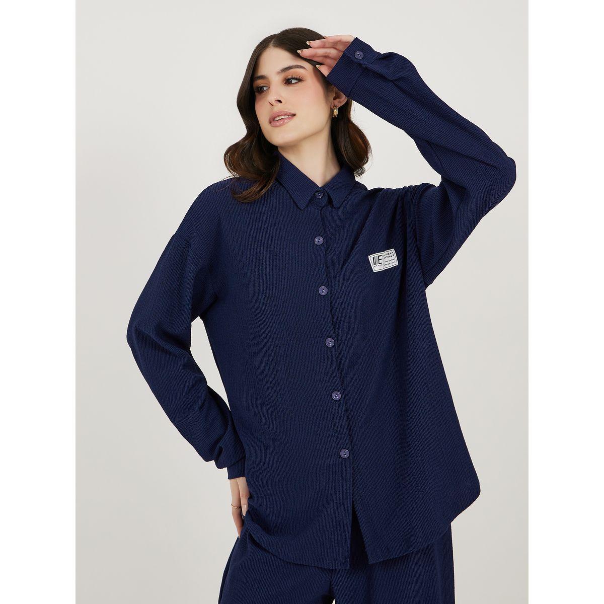 Styli Textured Shirt with Patch Details and Relaxed Fit Joggers Co-Ords-women-clothing-coordsets-image-3