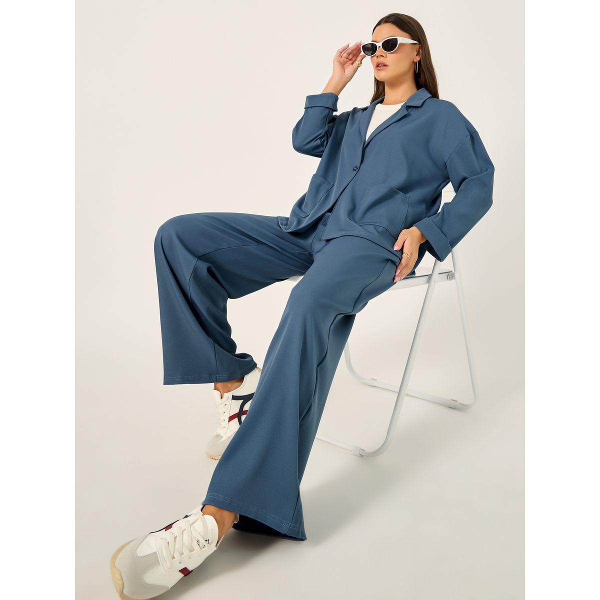 Solid Oversized Blazer and Wide Leg Pants Co-Ords-women-clothing-coordsets-image-1