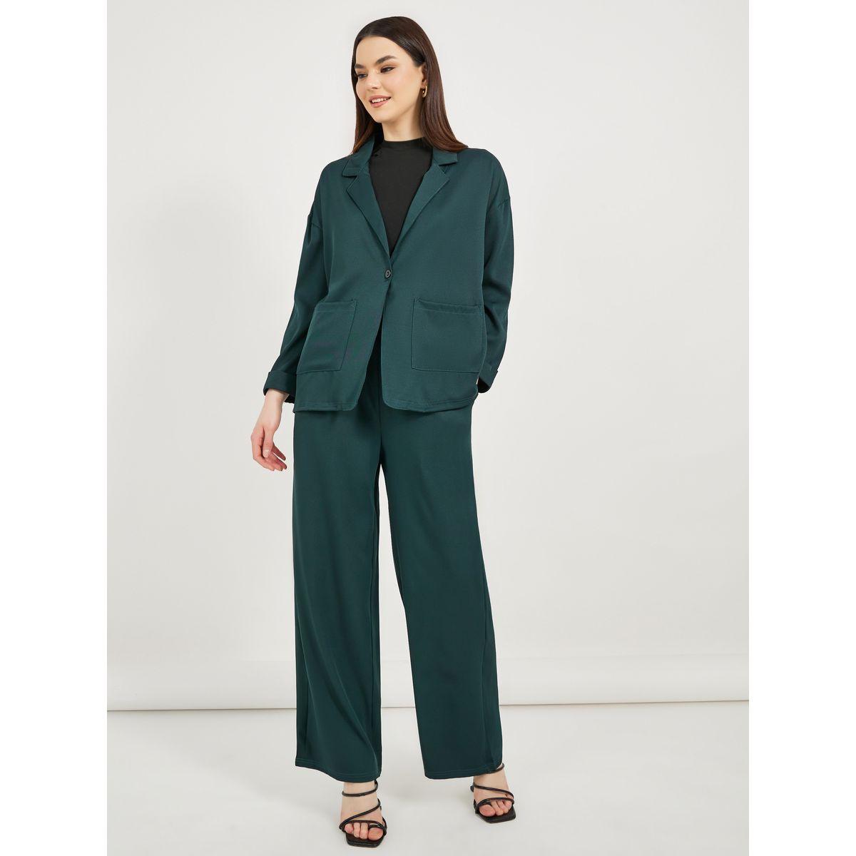 Plain Notch Lapel Buttoned Blazer and Pants Co-Ords-women-clothing-coordsets-image-1