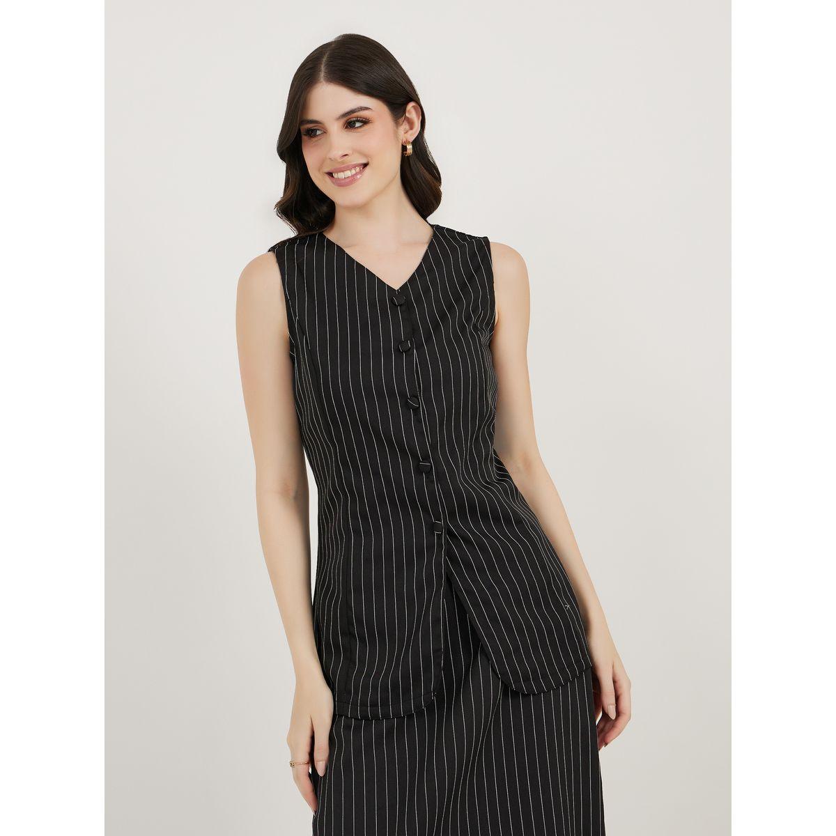 طقم منسق من تنورة طويلة وبلوزة مخططة بلا أكمام-women-clothing-coordsets-image-2