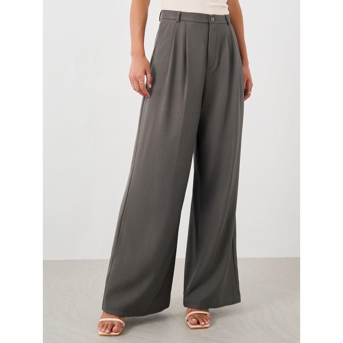 بنطال بقصة مستقيمة وخصر متوسط مع كسرات-women-clothing-bottoms-trousers-image-2