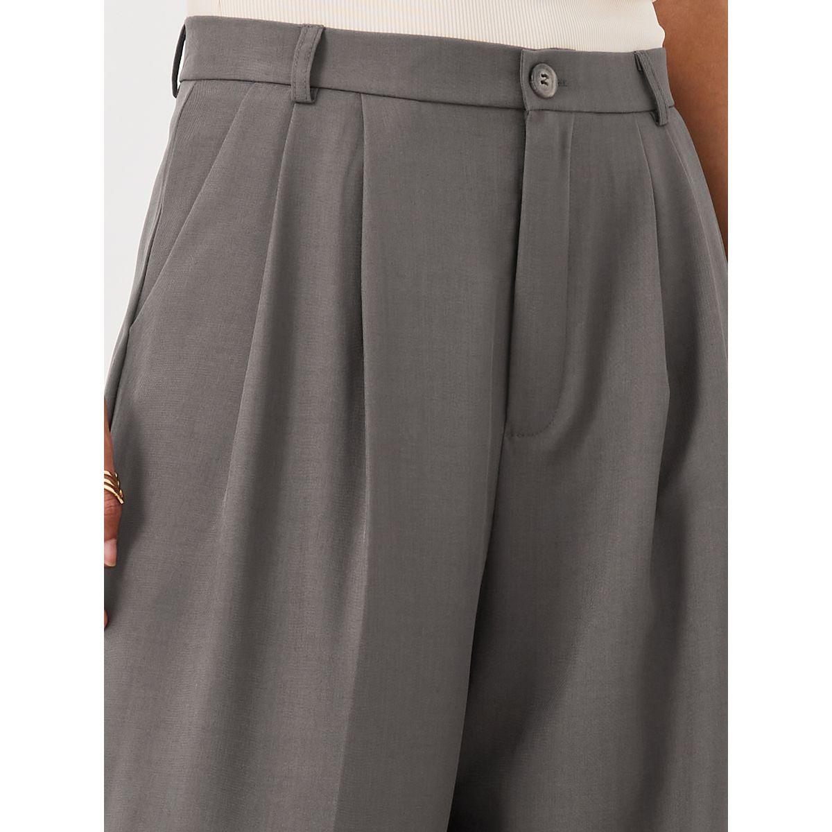 بنطال بقصة مستقيمة وخصر متوسط مع كسرات-women-clothing-bottoms-trousers-image-3