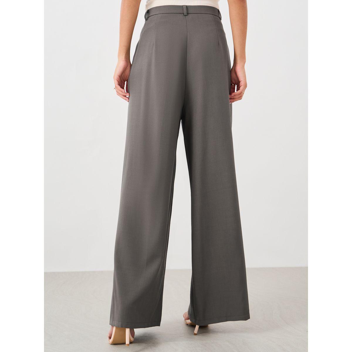 بنطال بقصة مستقيمة وخصر متوسط مع كسرات-women-clothing-bottoms-trousers-image-4