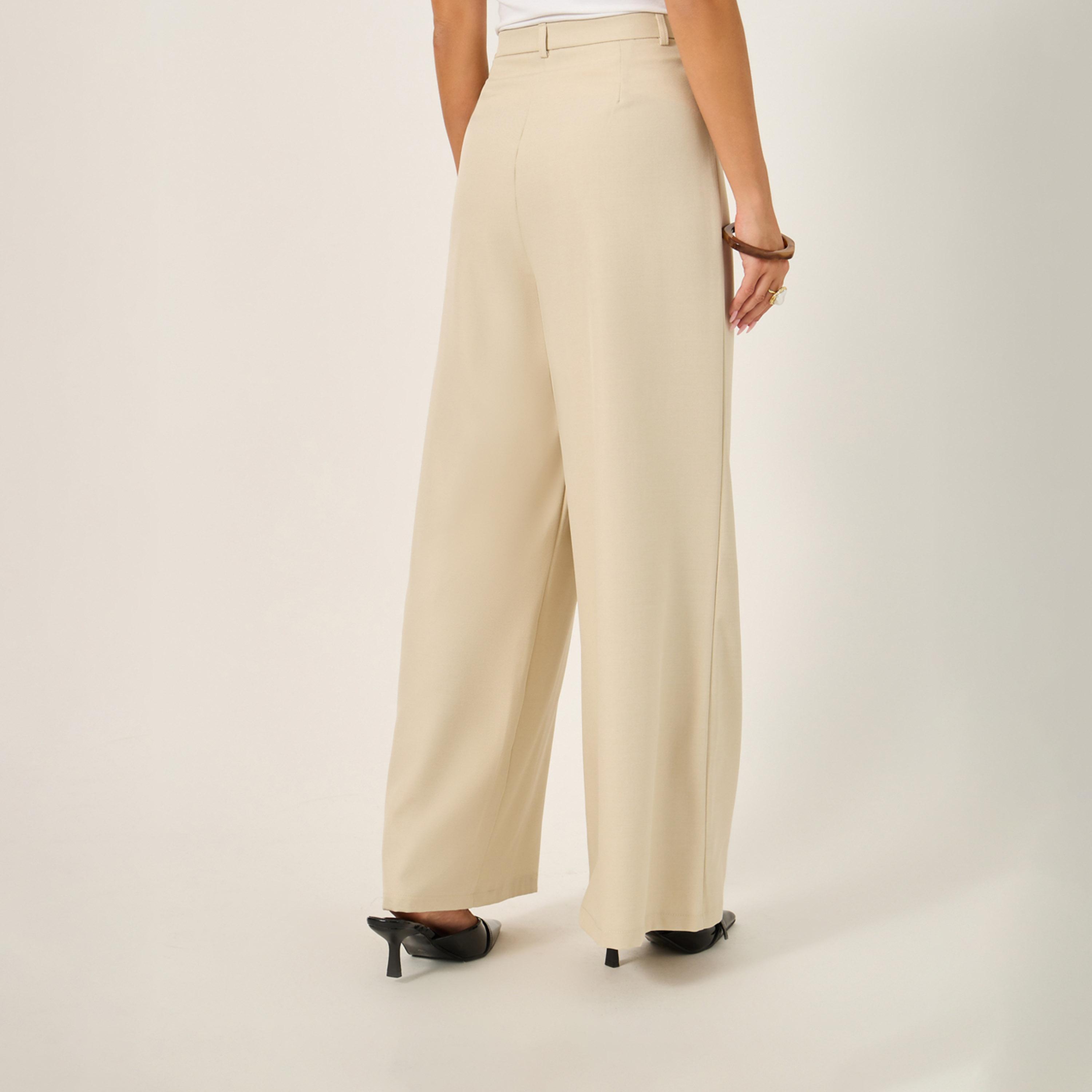 ستايلي - بنطال واسع الساق بخصر مرتفع وثنية أمامية-women-clothing-bottoms-trousers-image-4