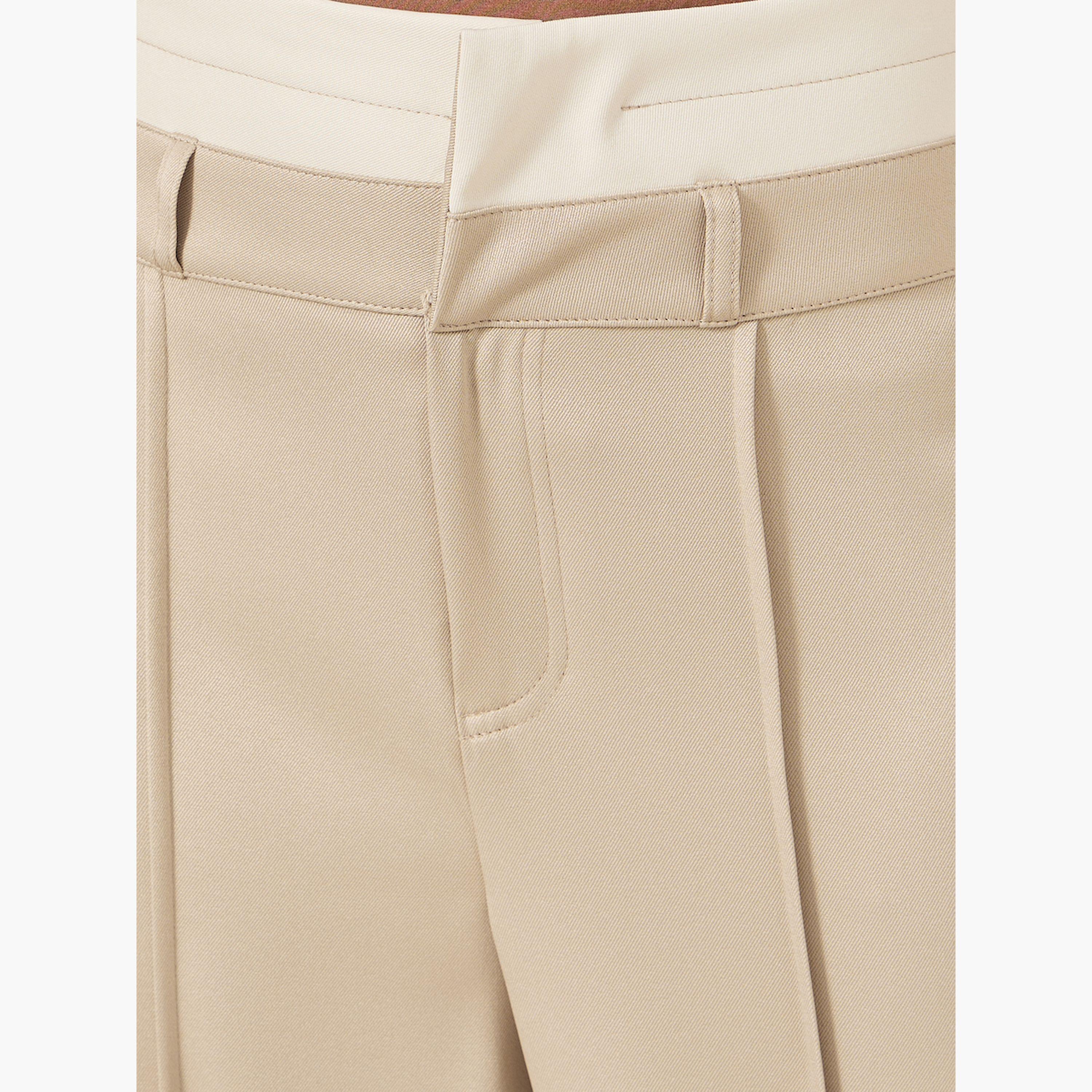 ستايلي - بنطال بيج بحزام خصر مزدوج وساق واسعة مع تفاصيل كسرة-women-clothing-bottoms-trousers-image-3