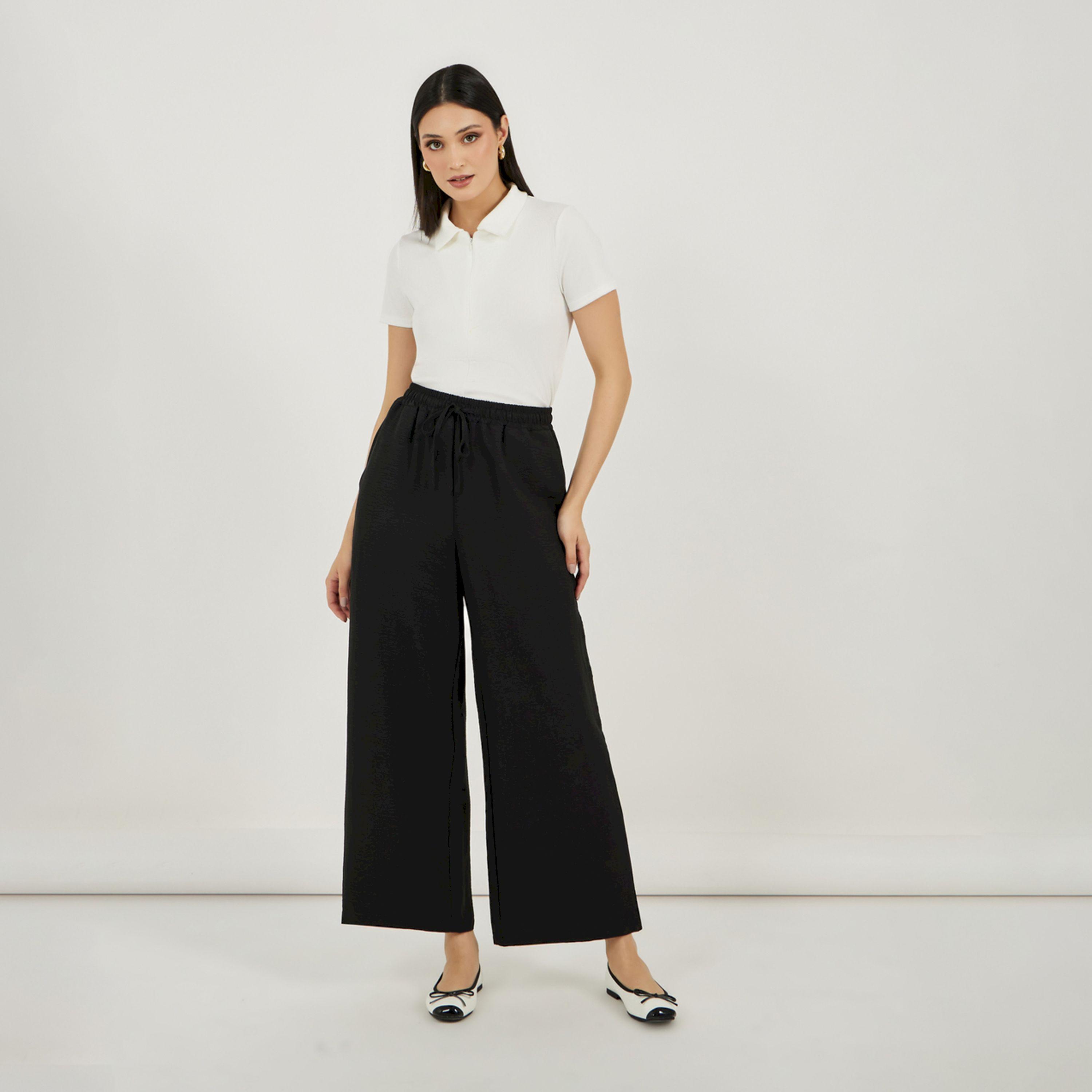 Styli Textured High Rise Wide Leg Pants with Drawcord-women-clothing-bottoms-trousers-image-1