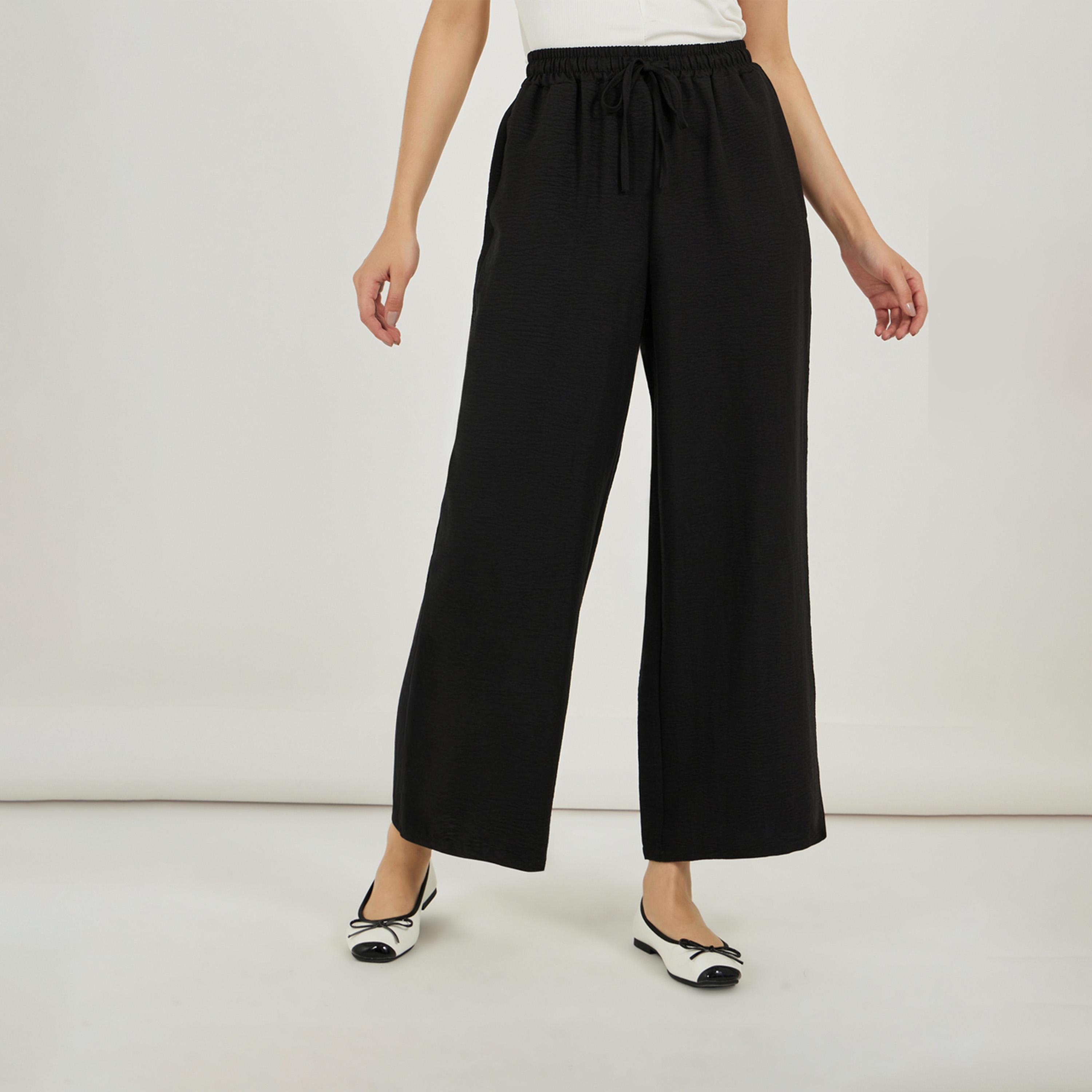 Styli Textured High Rise Wide Leg Pants with Drawcord-women-clothing-bottoms-trousers-image-2