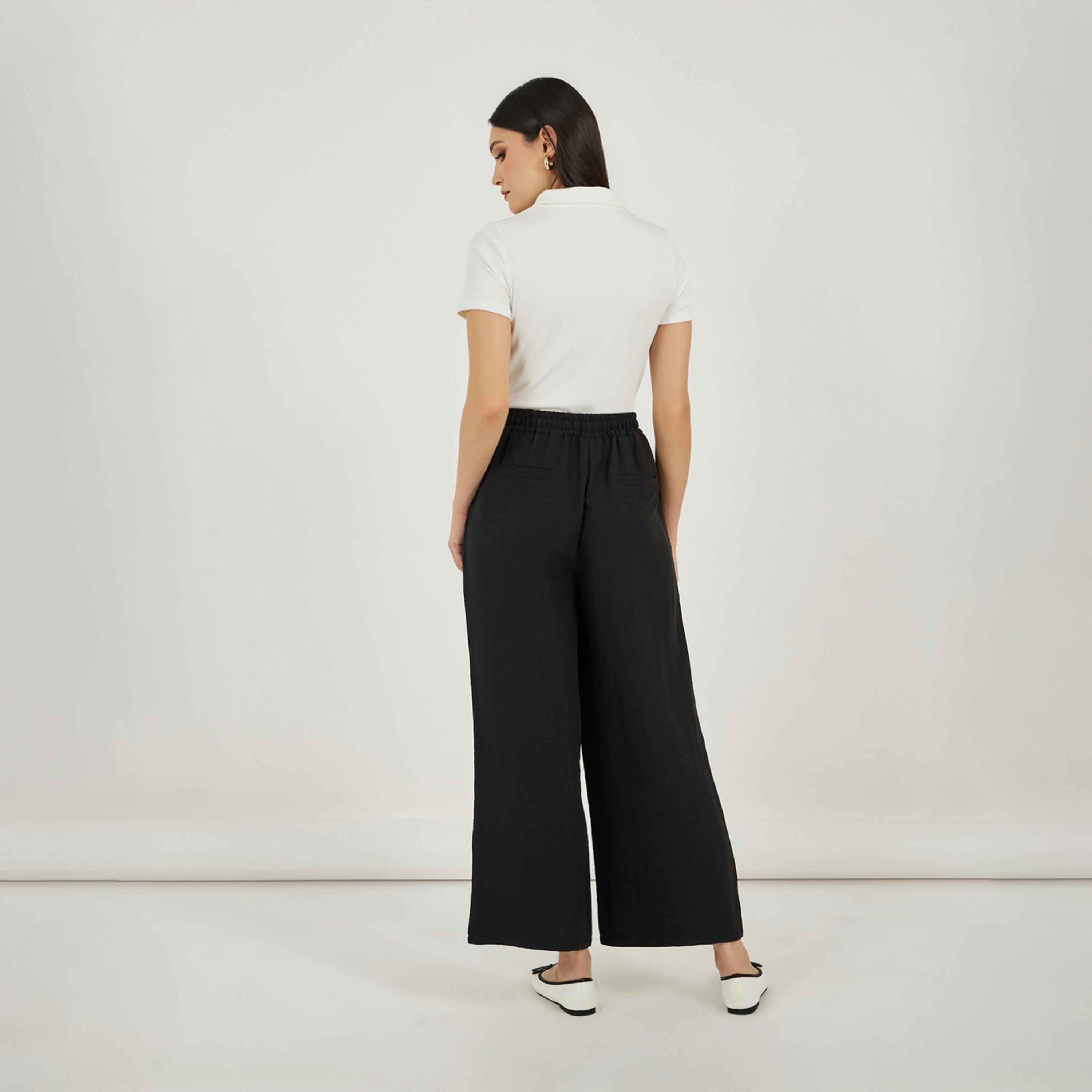 Styli Textured High Rise Wide Leg Pants with Drawcord-women-clothing-bottoms-trousers-image-4