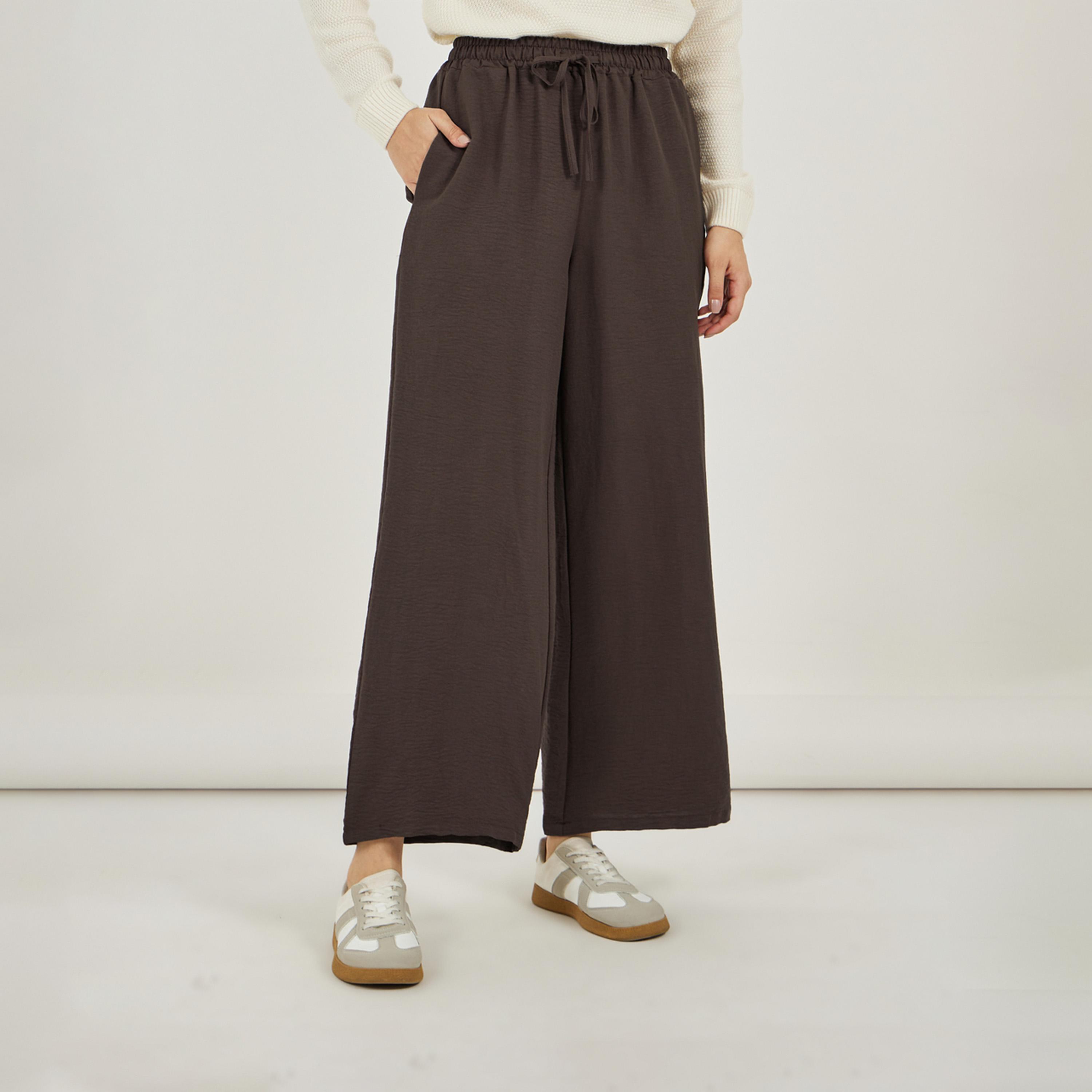 ستايلي - بنطال واسع الساق بحزام خصر مطاطي ورباط سحب-women-clothing-bottoms-trousers-image-2