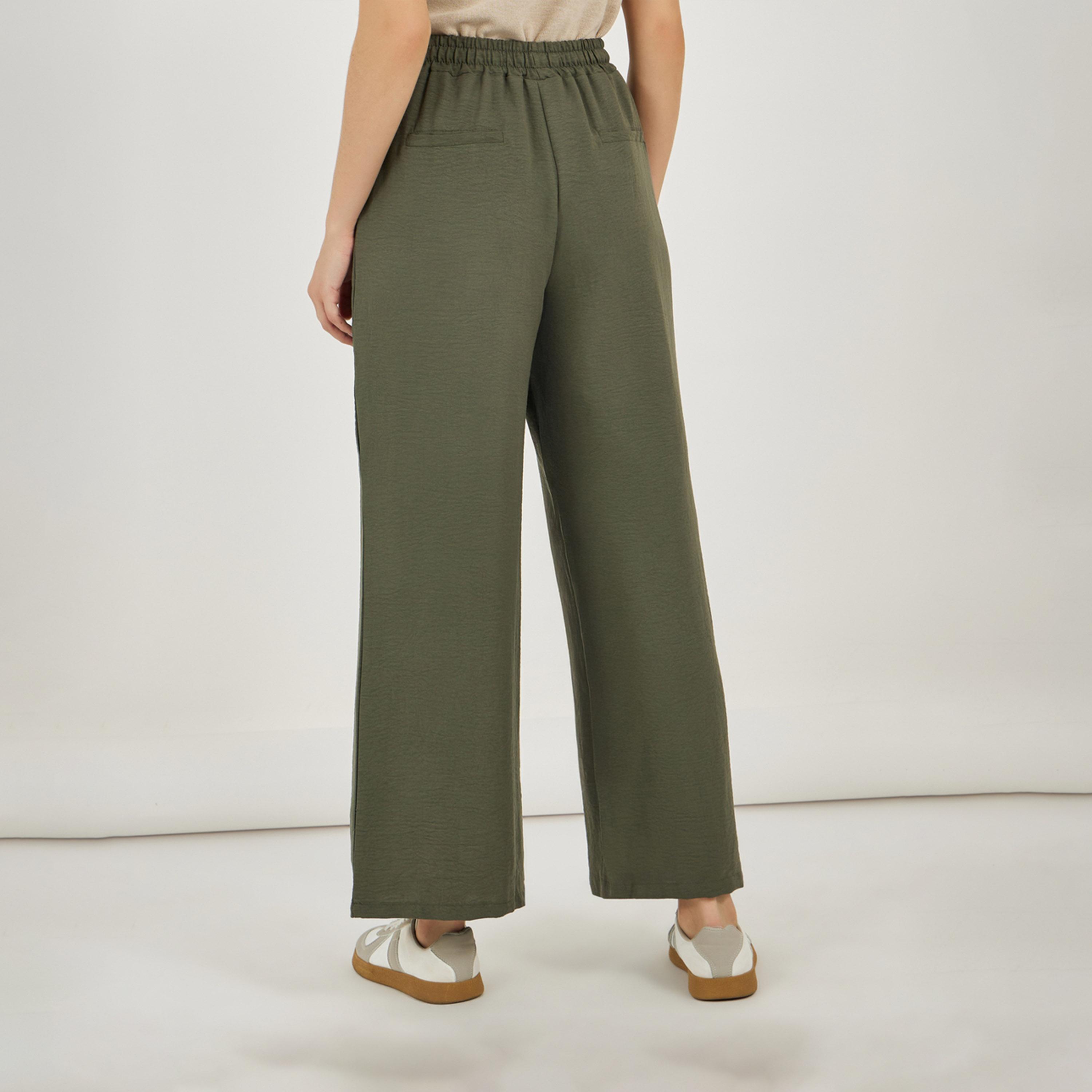 ستايلي - بنطال واسع الساق بحزام خصر مطاطي ورباط سحب-women-clothing-bottoms-trousers-image-4