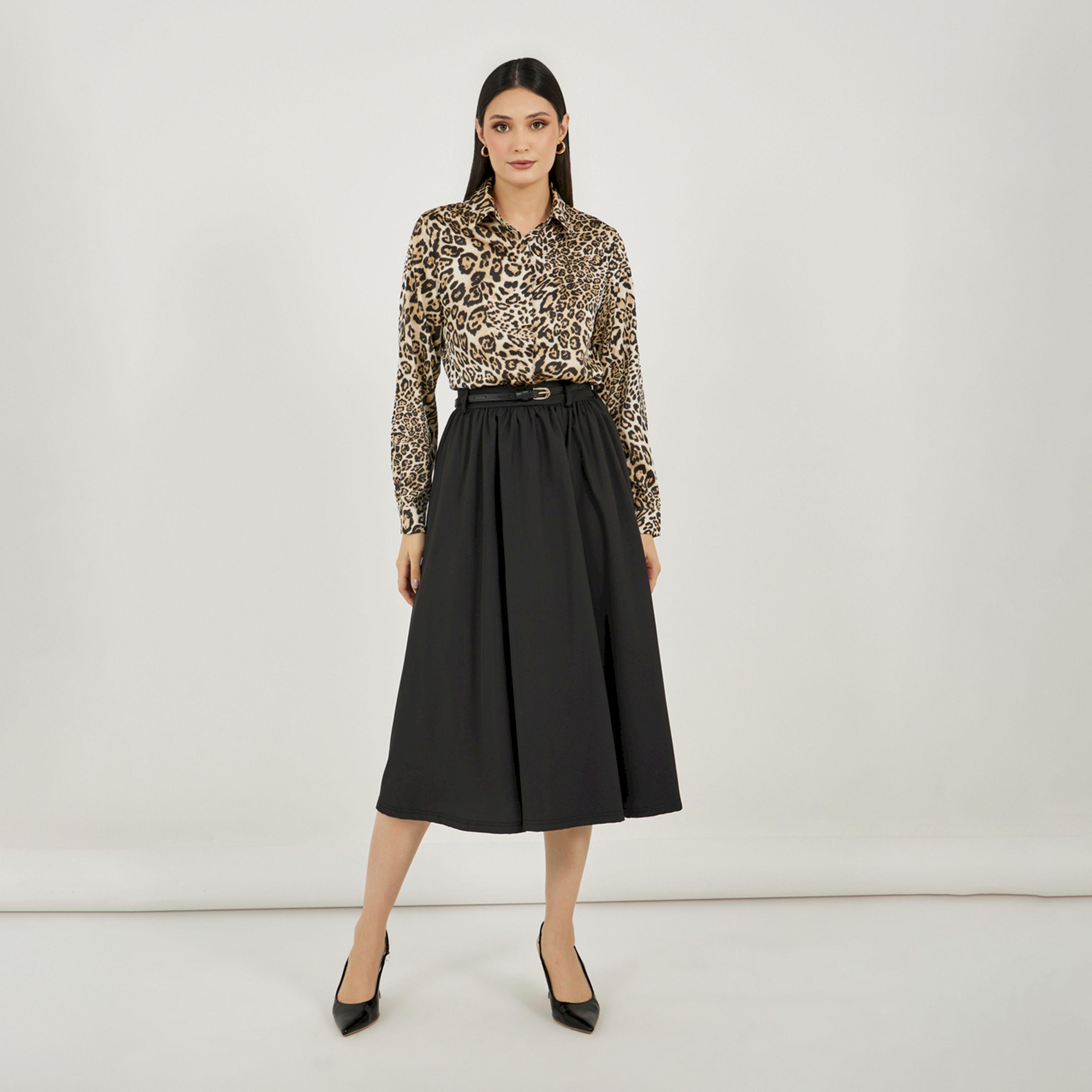 ستايلي - تنورة ميدي مكشكشة بخصر مرتفع مع حزام-women-clothing-skirts-image-1