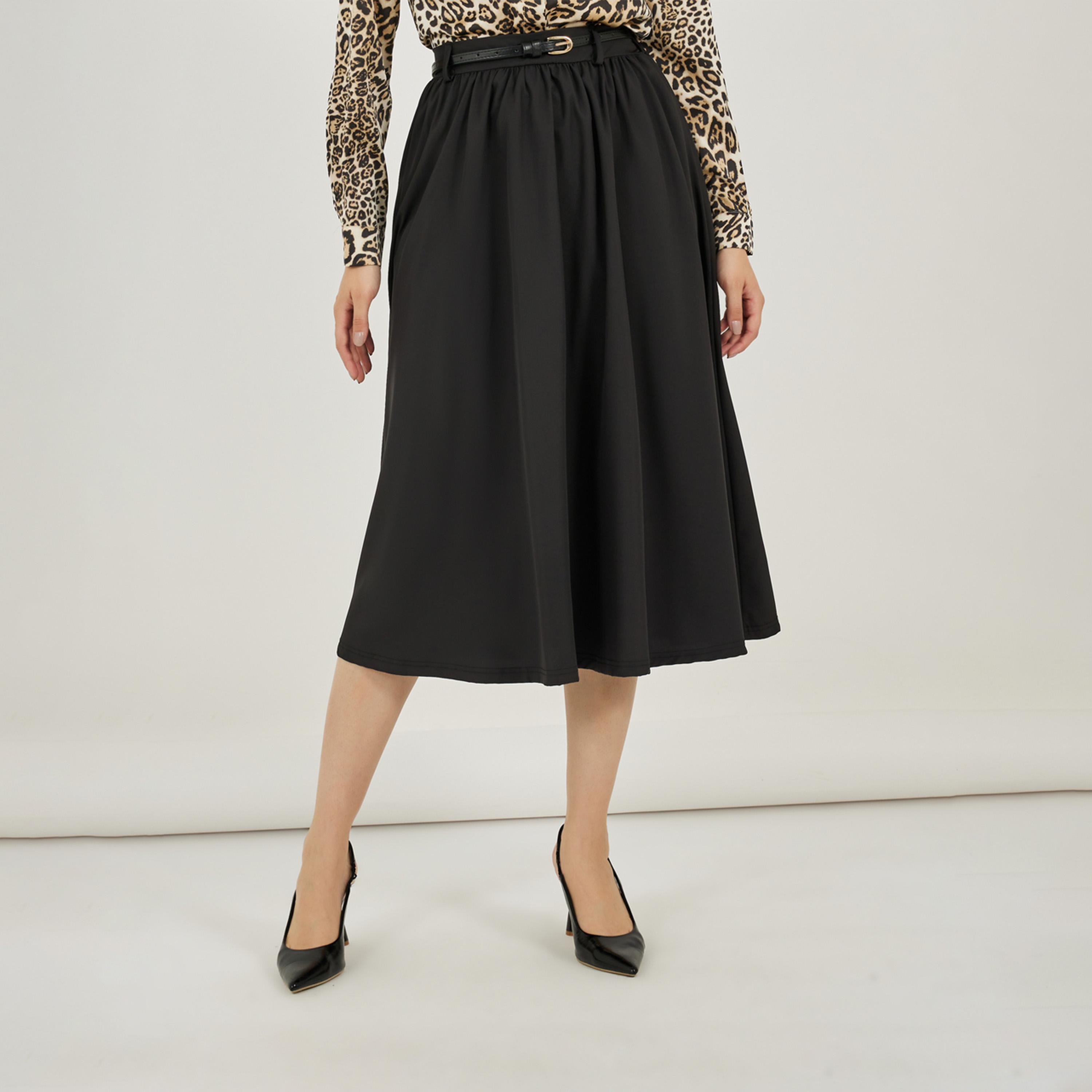 Styli High Rise Gathered Midi Skirt with Belt-women-clothing-skirts-image-2