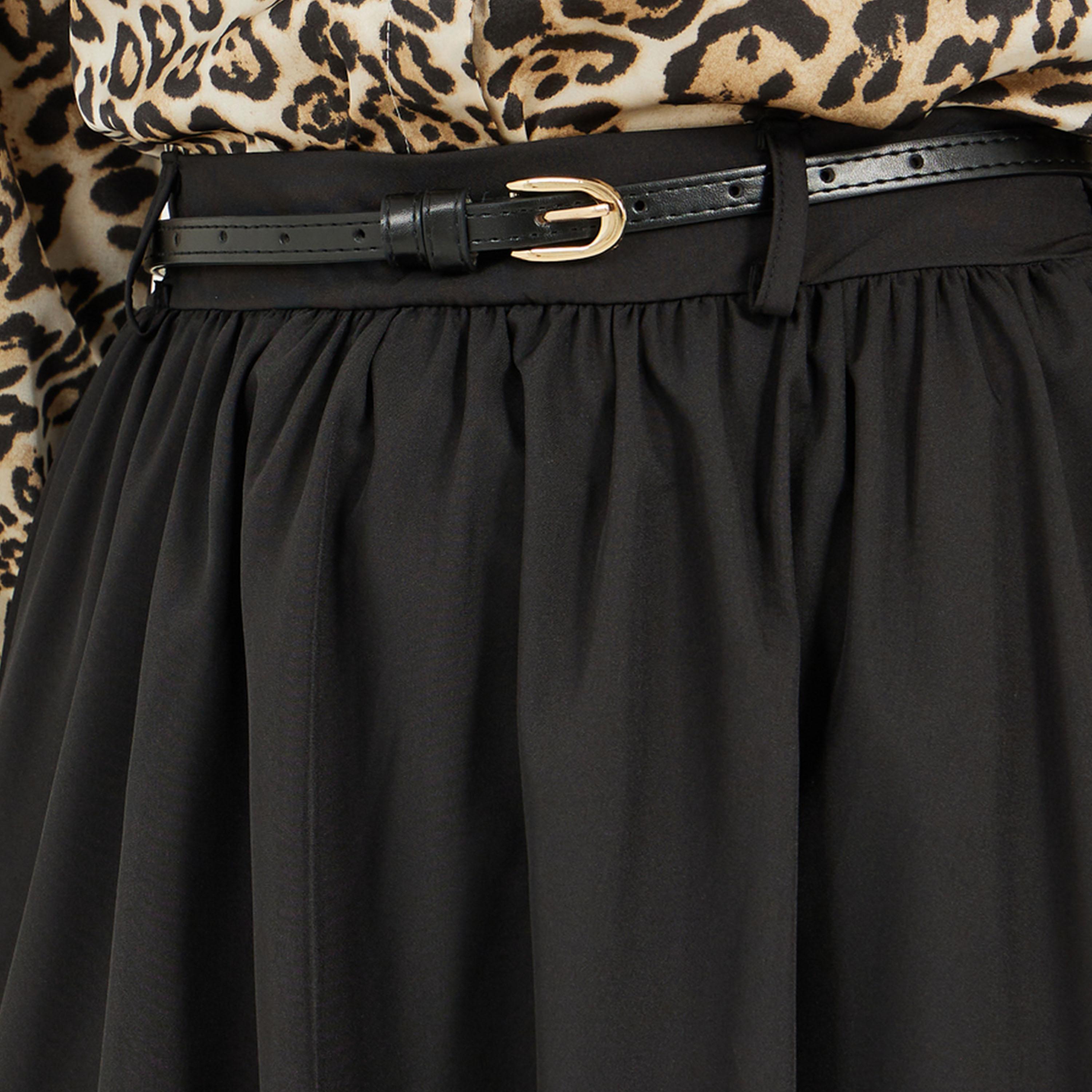 ستايلي - تنورة ميدي مكشكشة بخصر مرتفع مع حزام-women-clothing-skirts-image-3