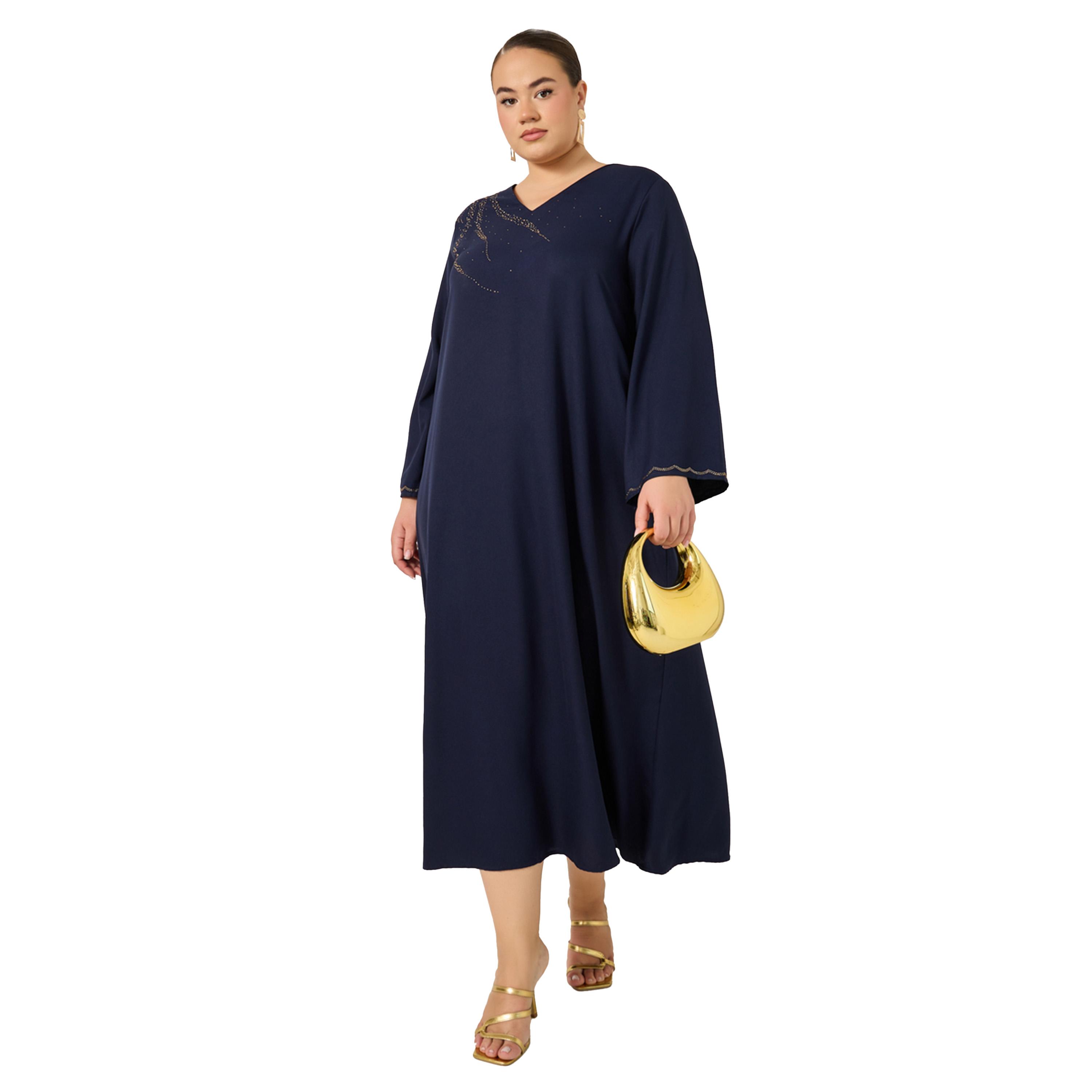 Styli Plus Size Rhinestone Embellished V Neck Jalabiya-women-arabicclothing-jalabiyas-image-3