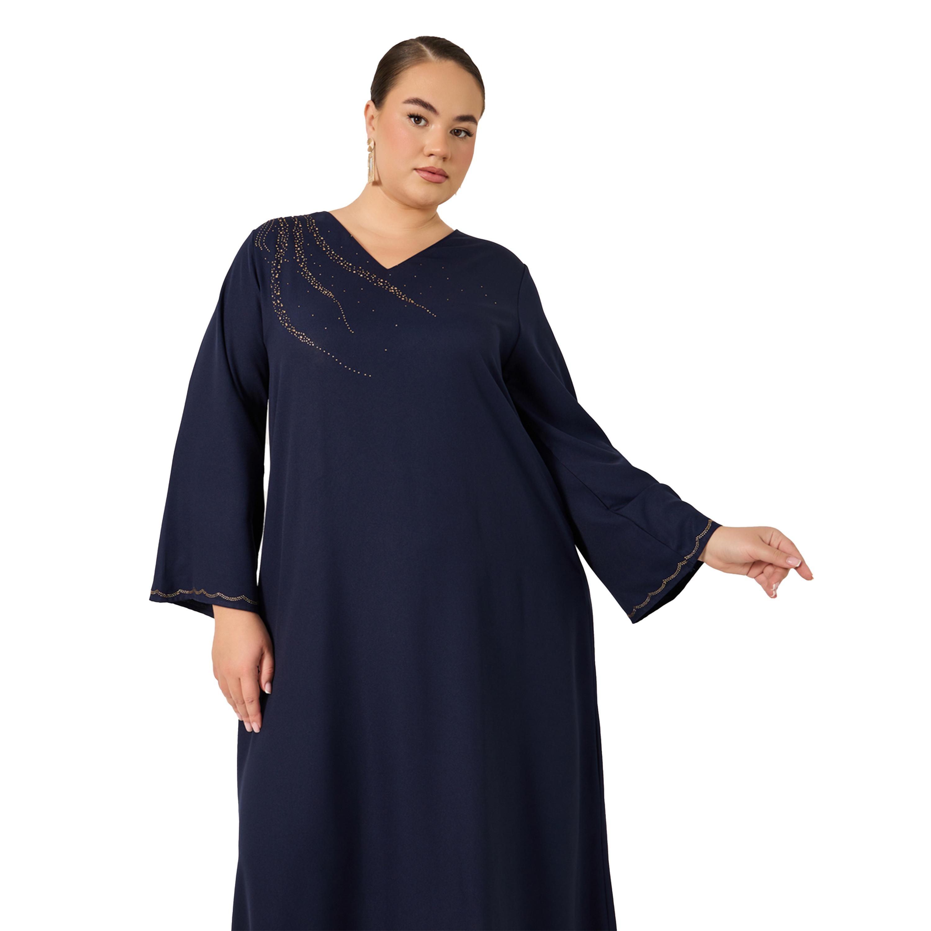 Styli Plus Size Rhinestone Embellished V Neck Jalabiya-women-arabicclothing-jalabiyas-image-4
