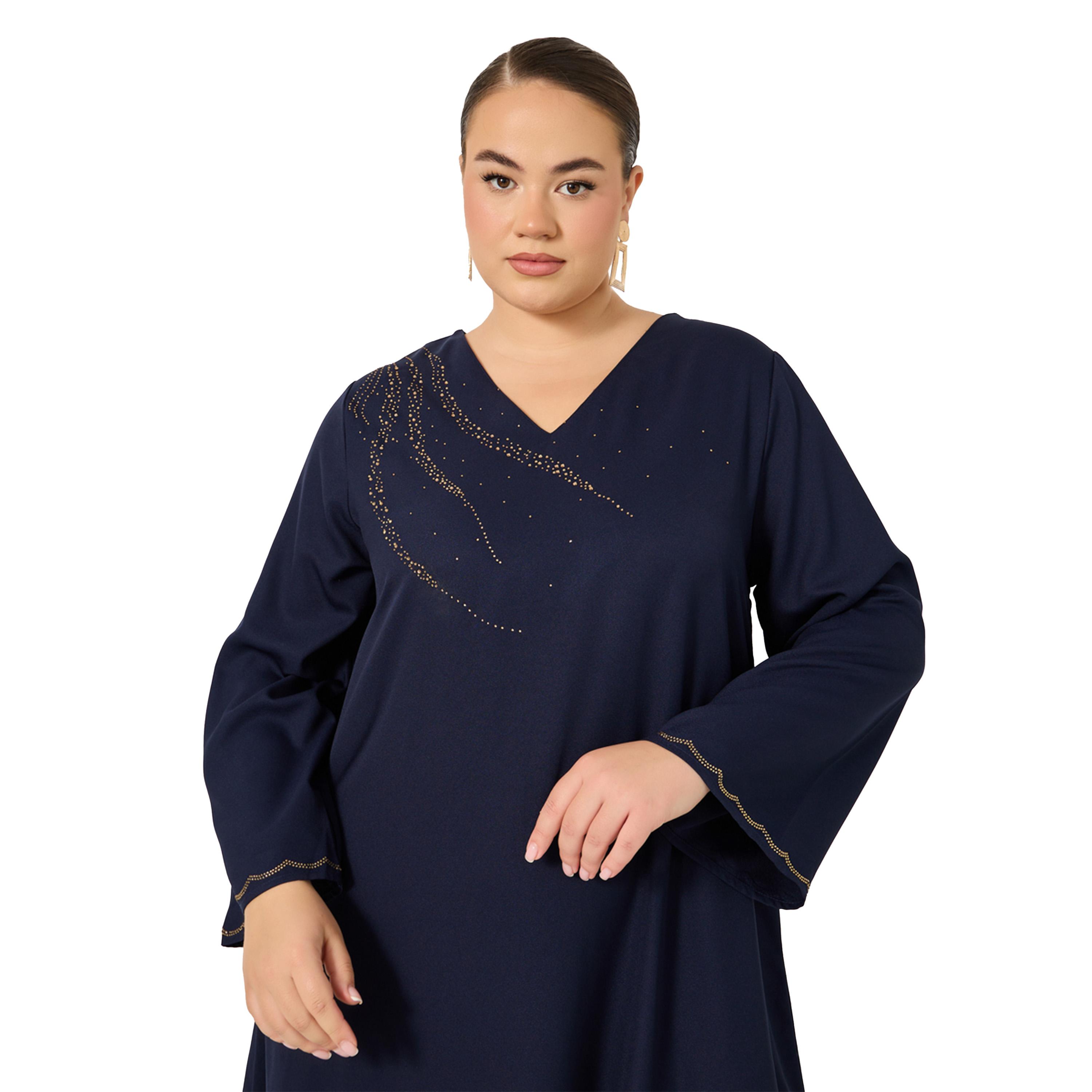 ستايلي - جلابية مقاس كبير مزينة بأحجار الراين وفتحة رقبة V-women-arabicclothing-jalabiyas-image-5