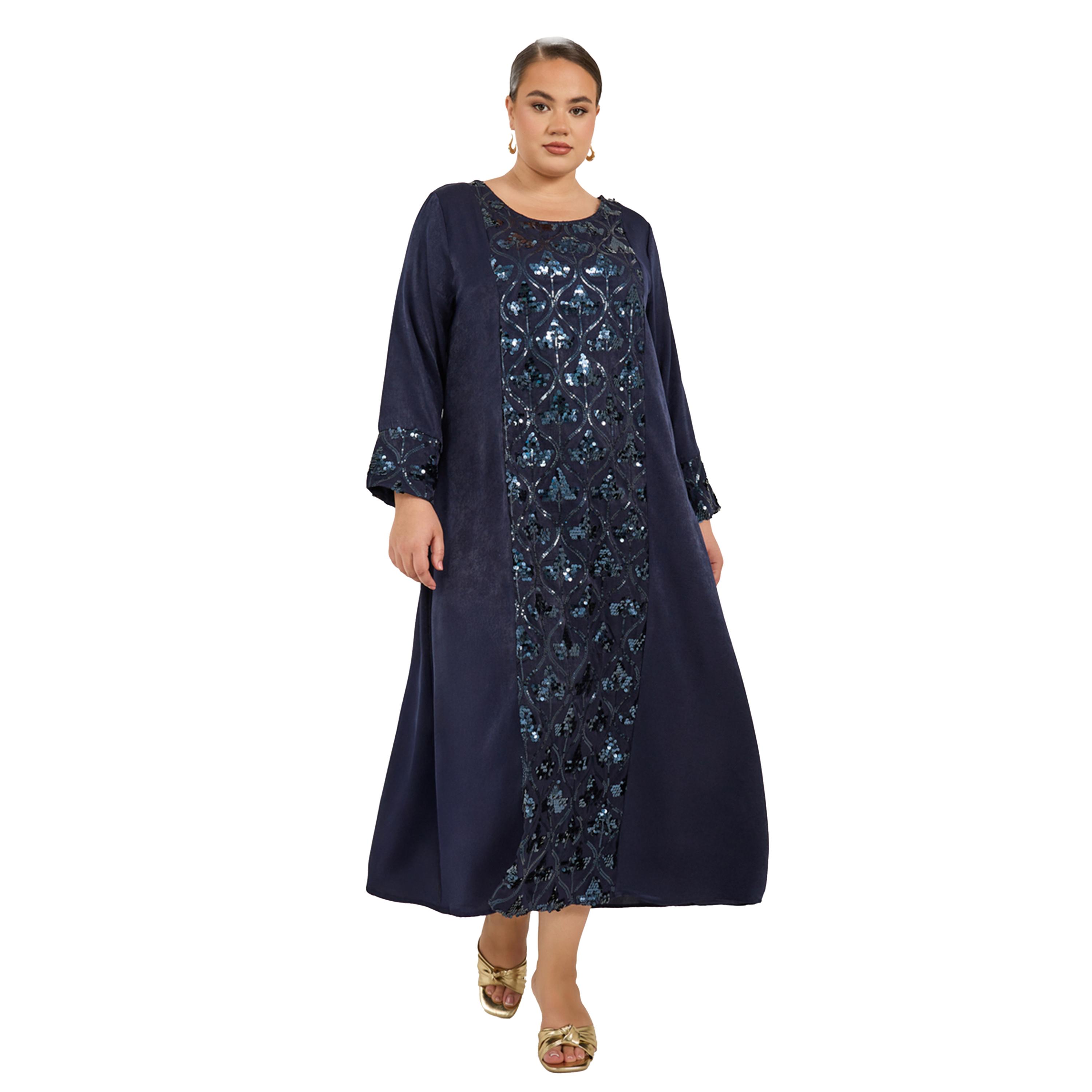 ستايلي - جلابية من الساتان المزين بالترتر مقاس كبير-women-arabicclothing-jalabiyas-image-1