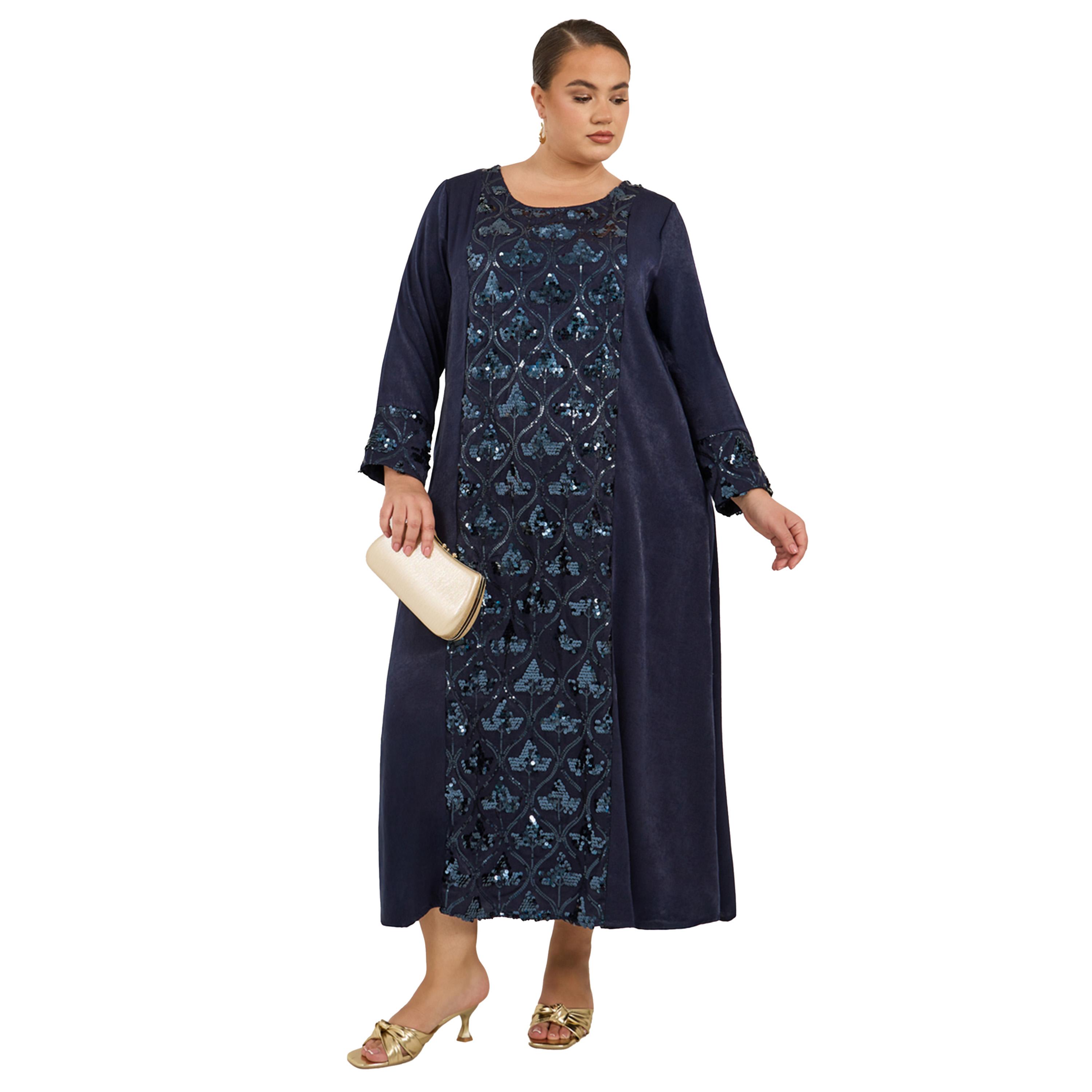 Styli Plus Size Sequin Panelled Satin Jalabiya-women-arabicclothing-jalabiyas-image-2