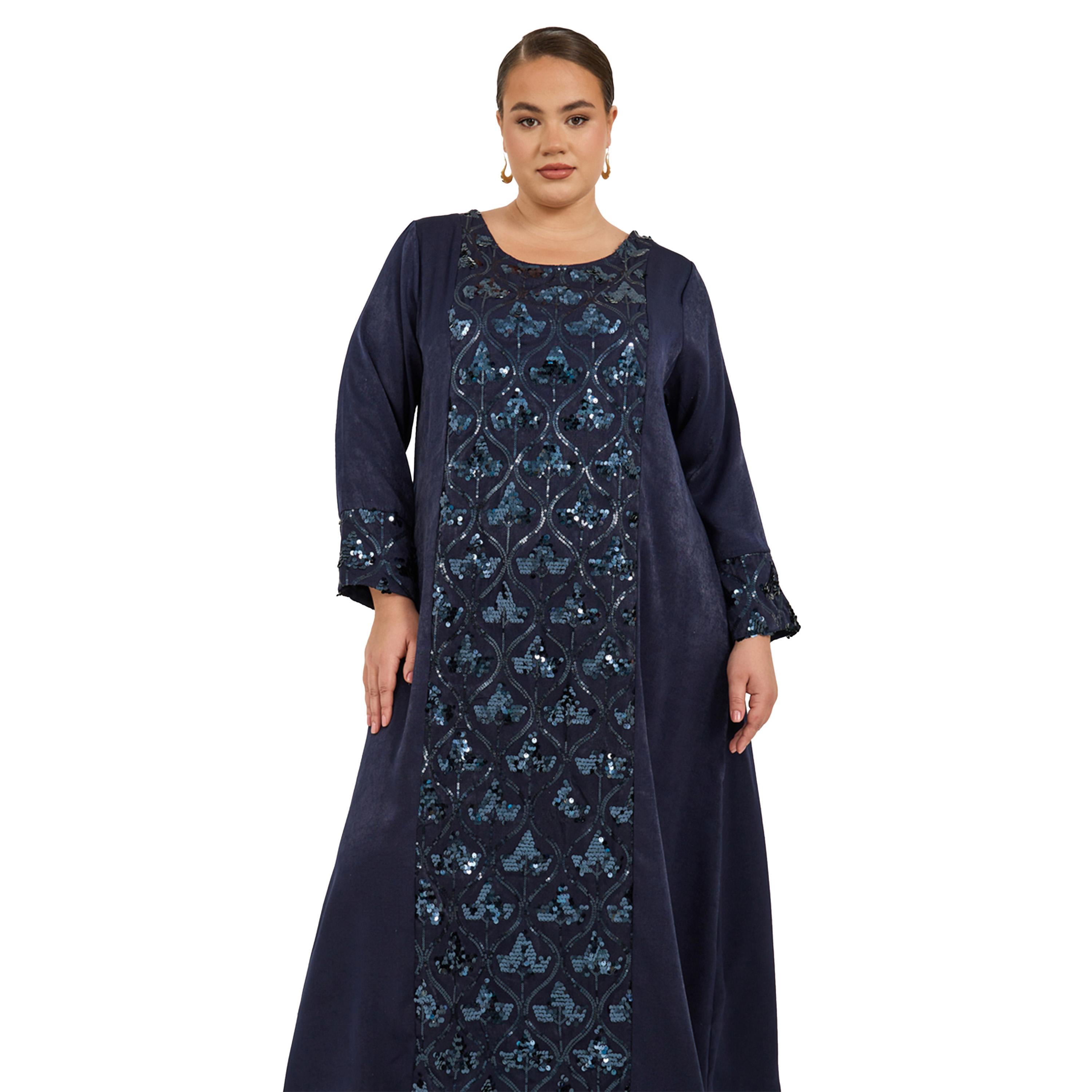 ستايلي - جلابية من الساتان المزين بالترتر مقاس كبير-women-arabicclothing-jalabiyas-image-3