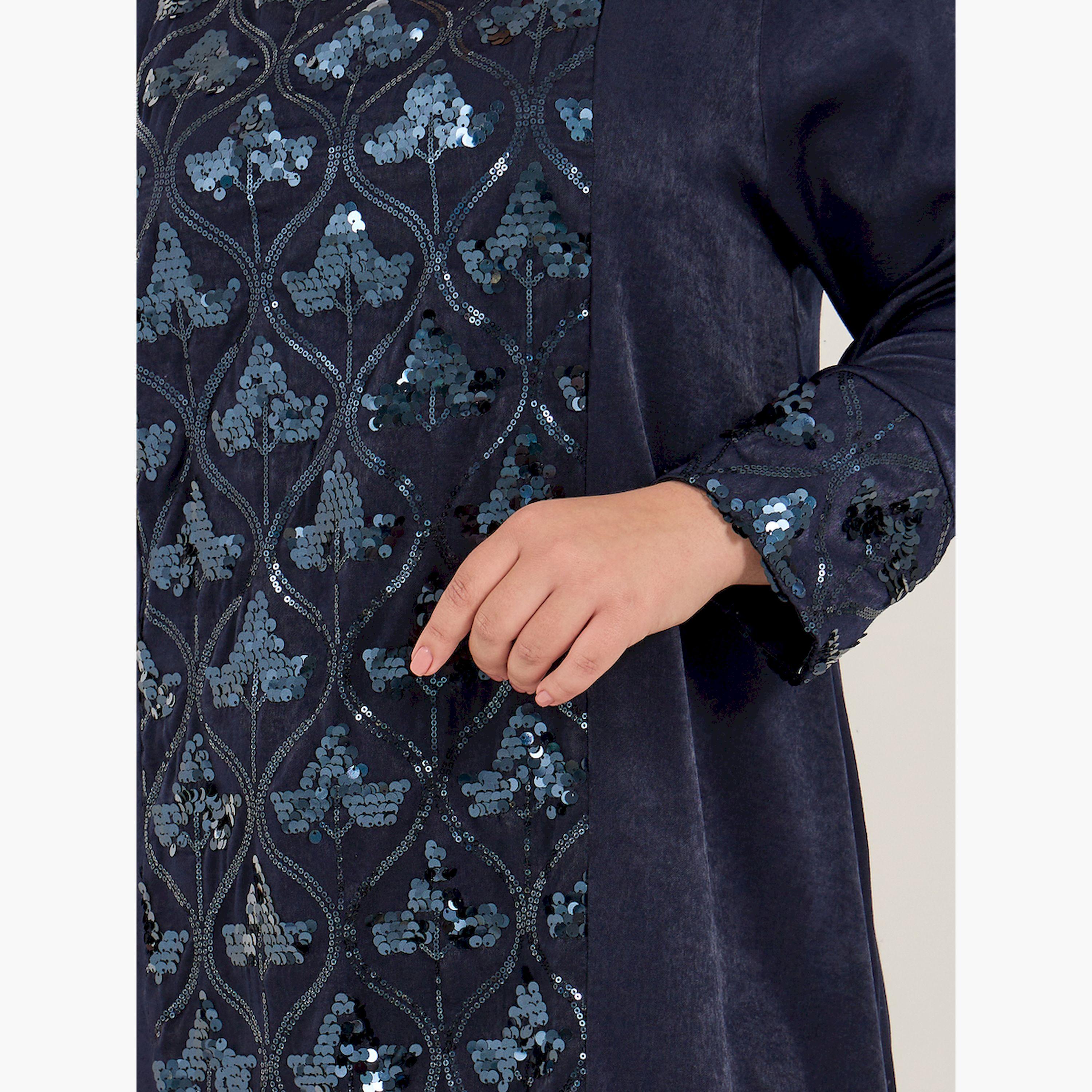 ستايلي - جلابية من الساتان المزين بالترتر مقاس كبير-women-arabicclothing-jalabiyas-image-4