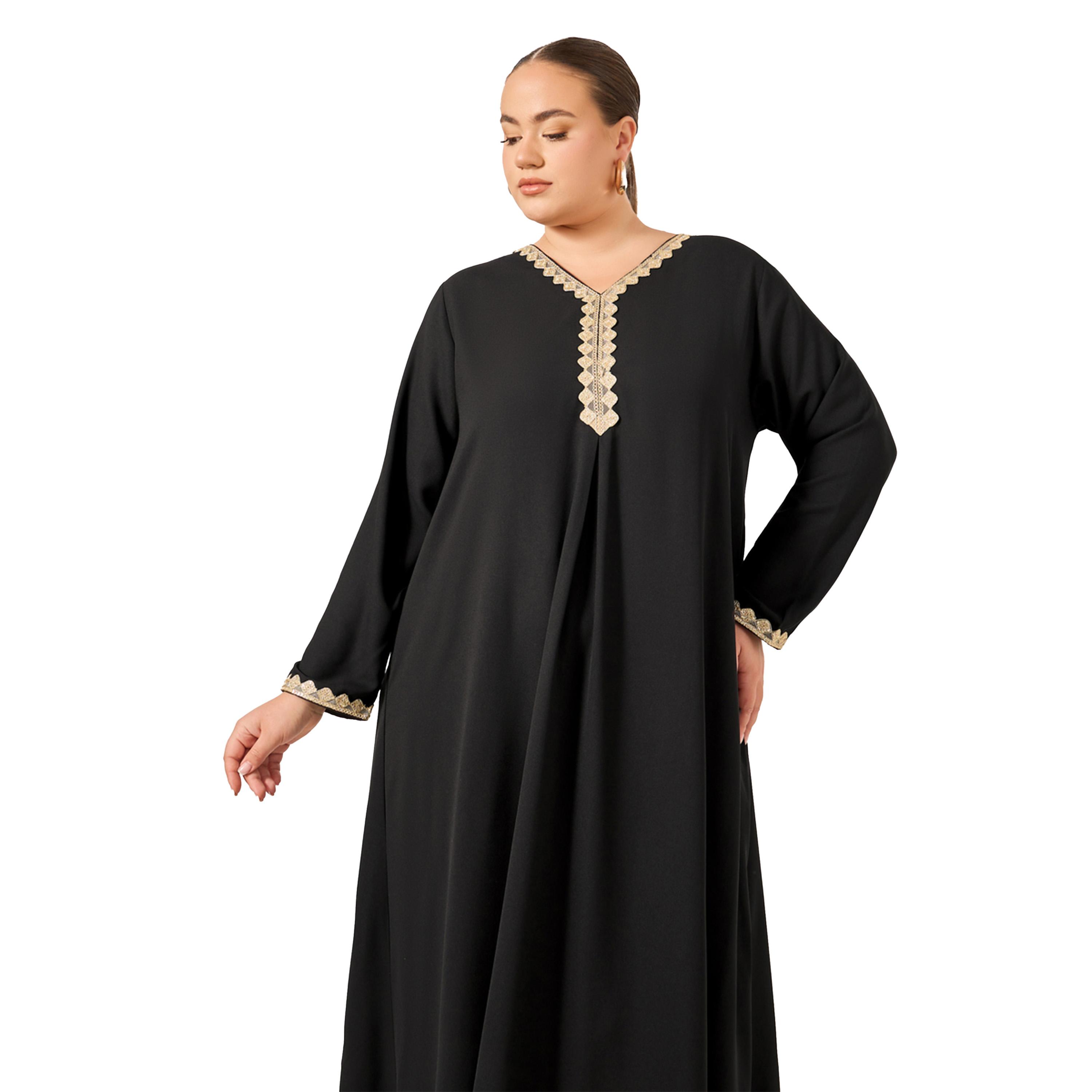 Styli Plus Size Lace Detail V Neck Flared Hem Jalabiya-women-arabicclothing-jalabiyas-image-3