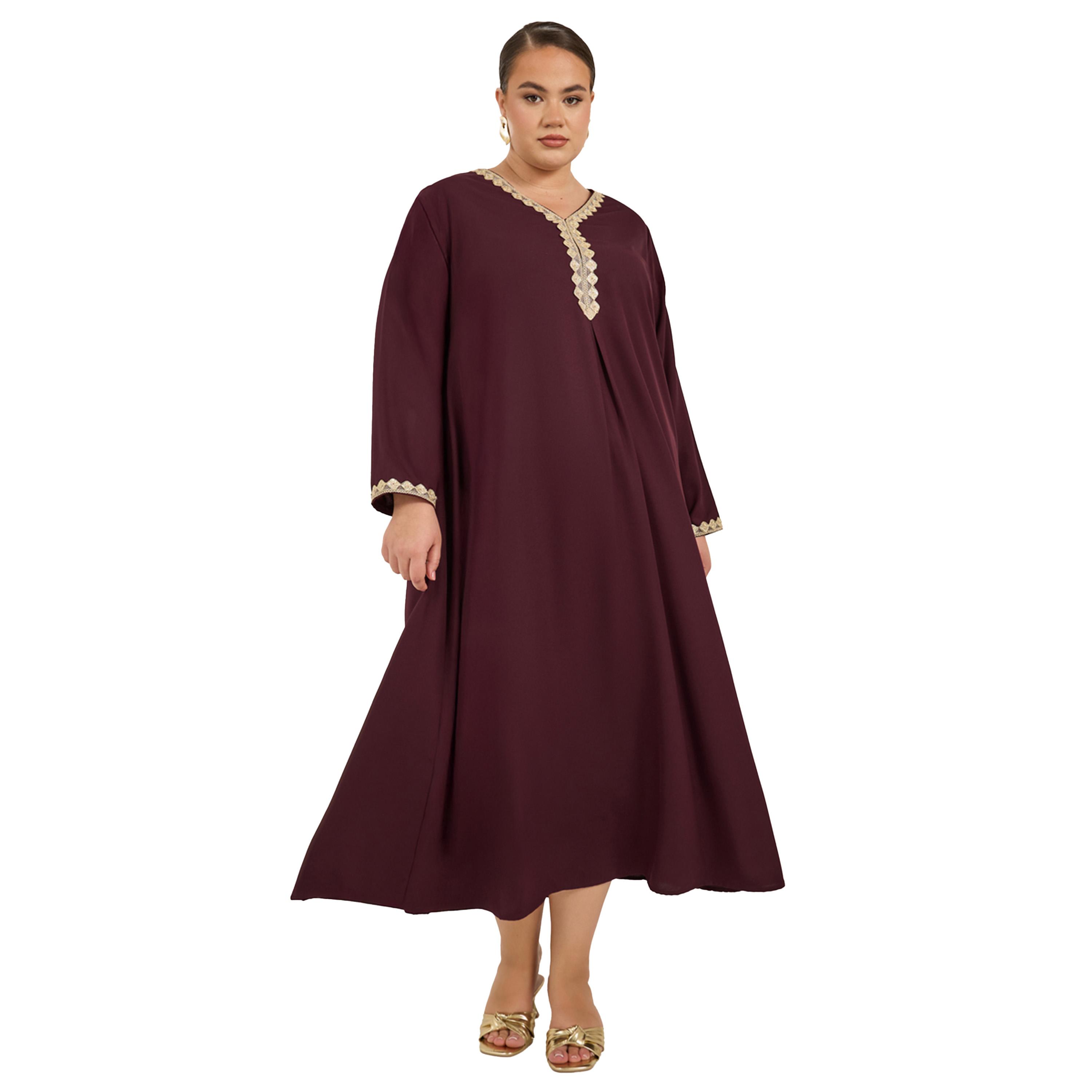 Styli Plus Size Lace Detail V Neck Flared Hem Jalabiya-women-arabicclothing-jalabiyas-image-2