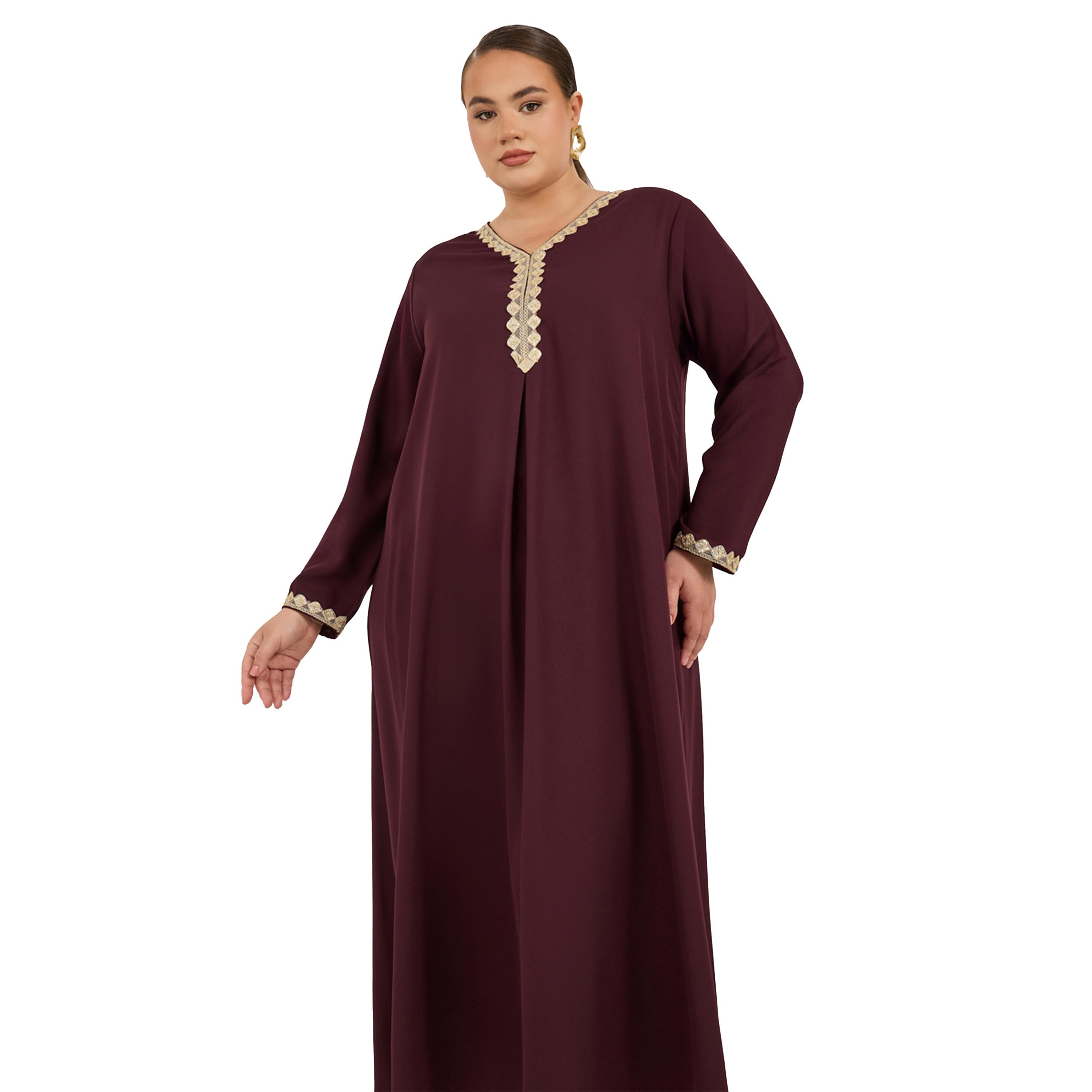 Styli Plus Size Lace Detail V Neck Flared Hem Jalabiya-women-arabicclothing-jalabiyas-image-3